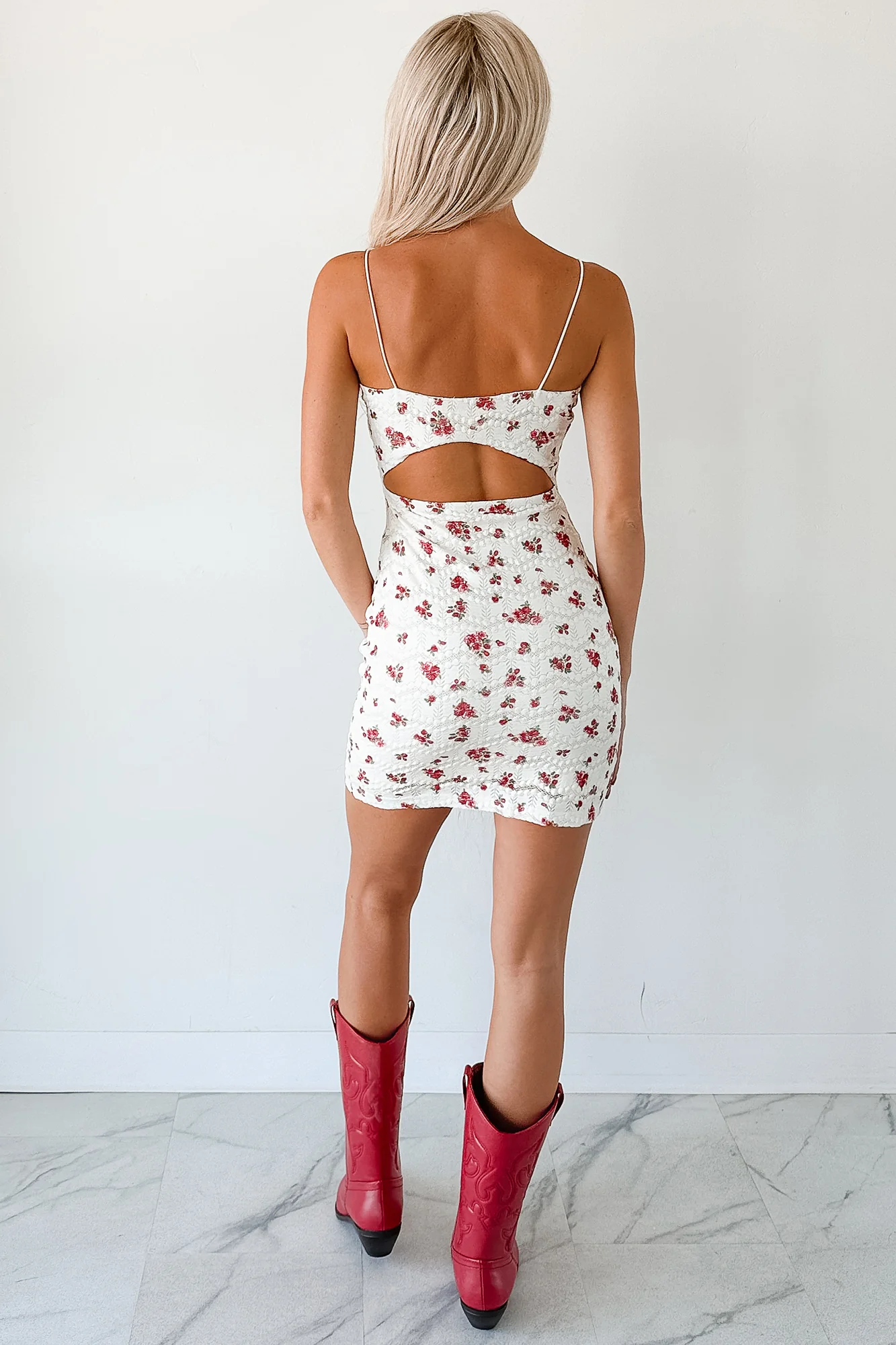 Perfectly Placed Floral Lace Mini Dress (Off White) - Image 3