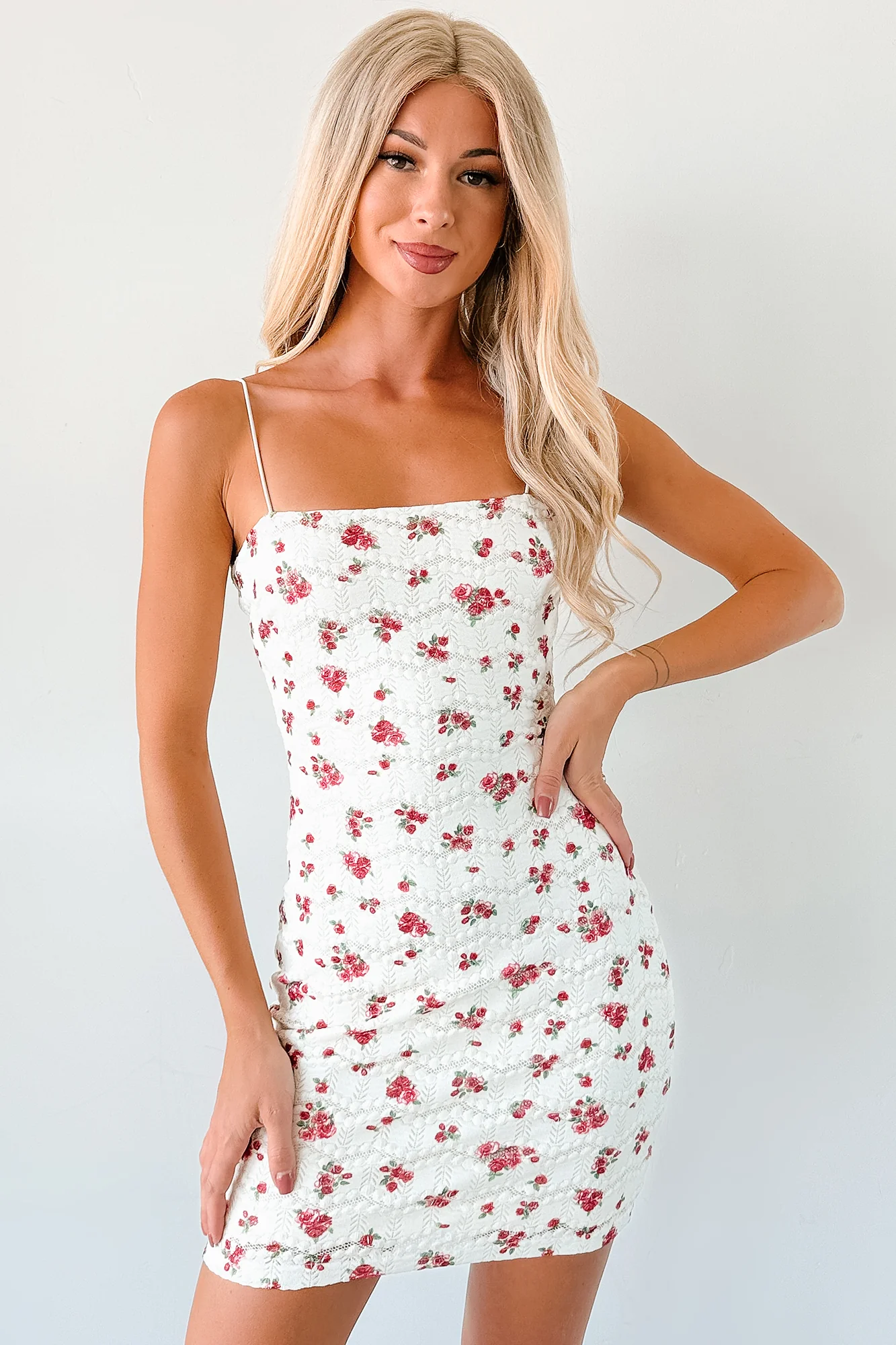 Perfectly Placed Floral Lace Mini Dress (Off White) - Image 9