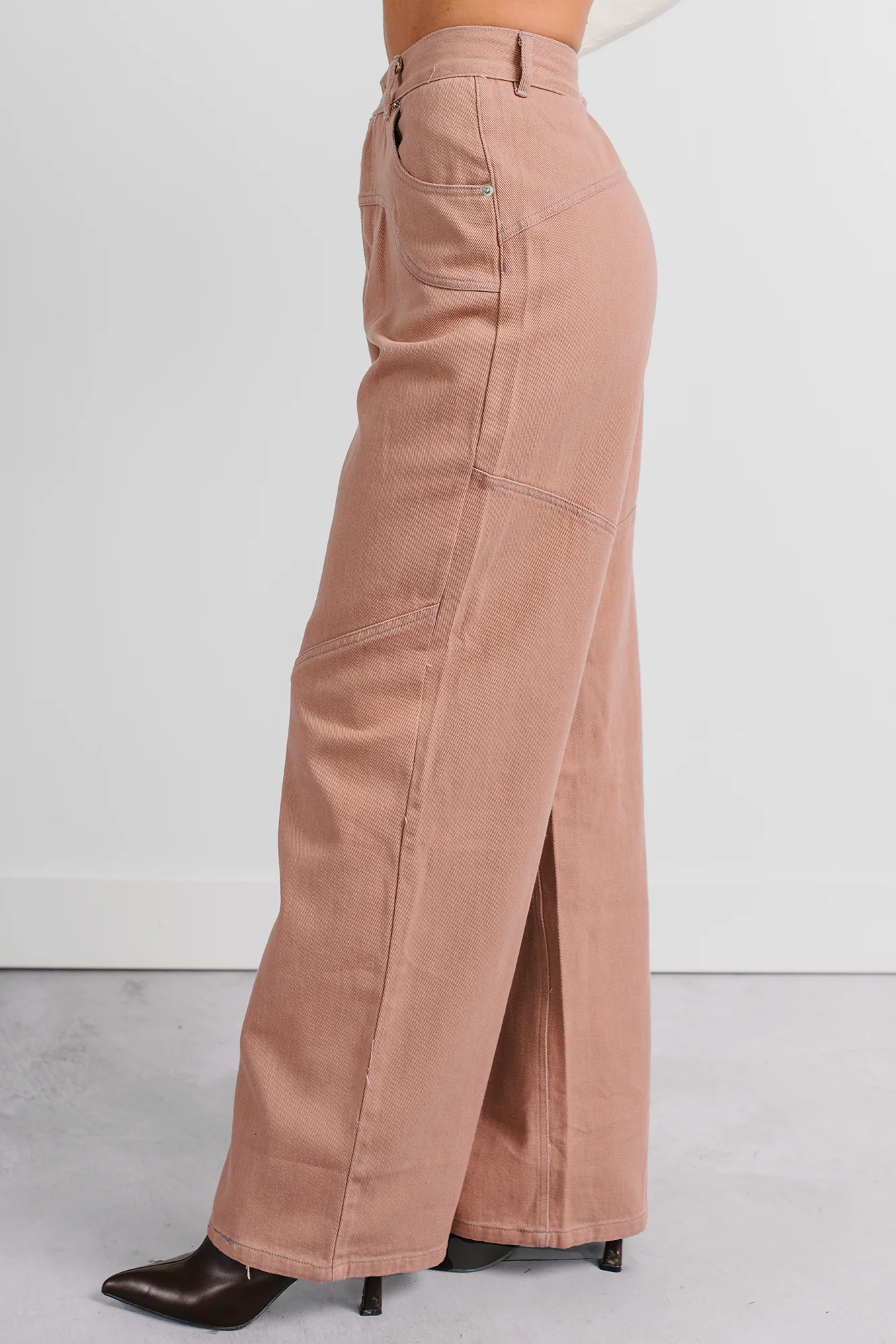 Perseus Seam Detailed Wide Leg Jeans (Terracotta) - Image 6