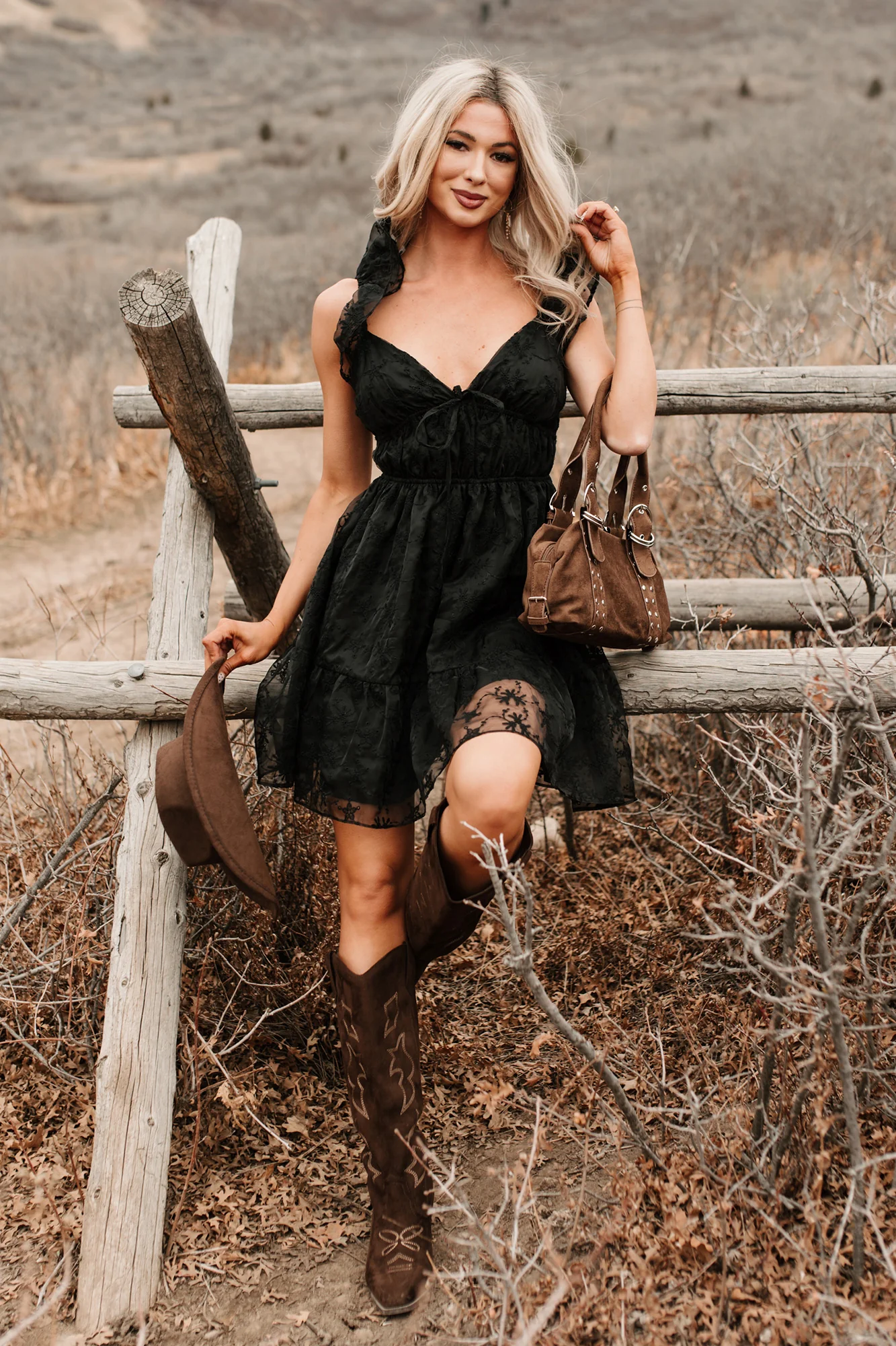 Petals In The Sun Chiffon Embroidered Mini Dress (Black) - Image 2