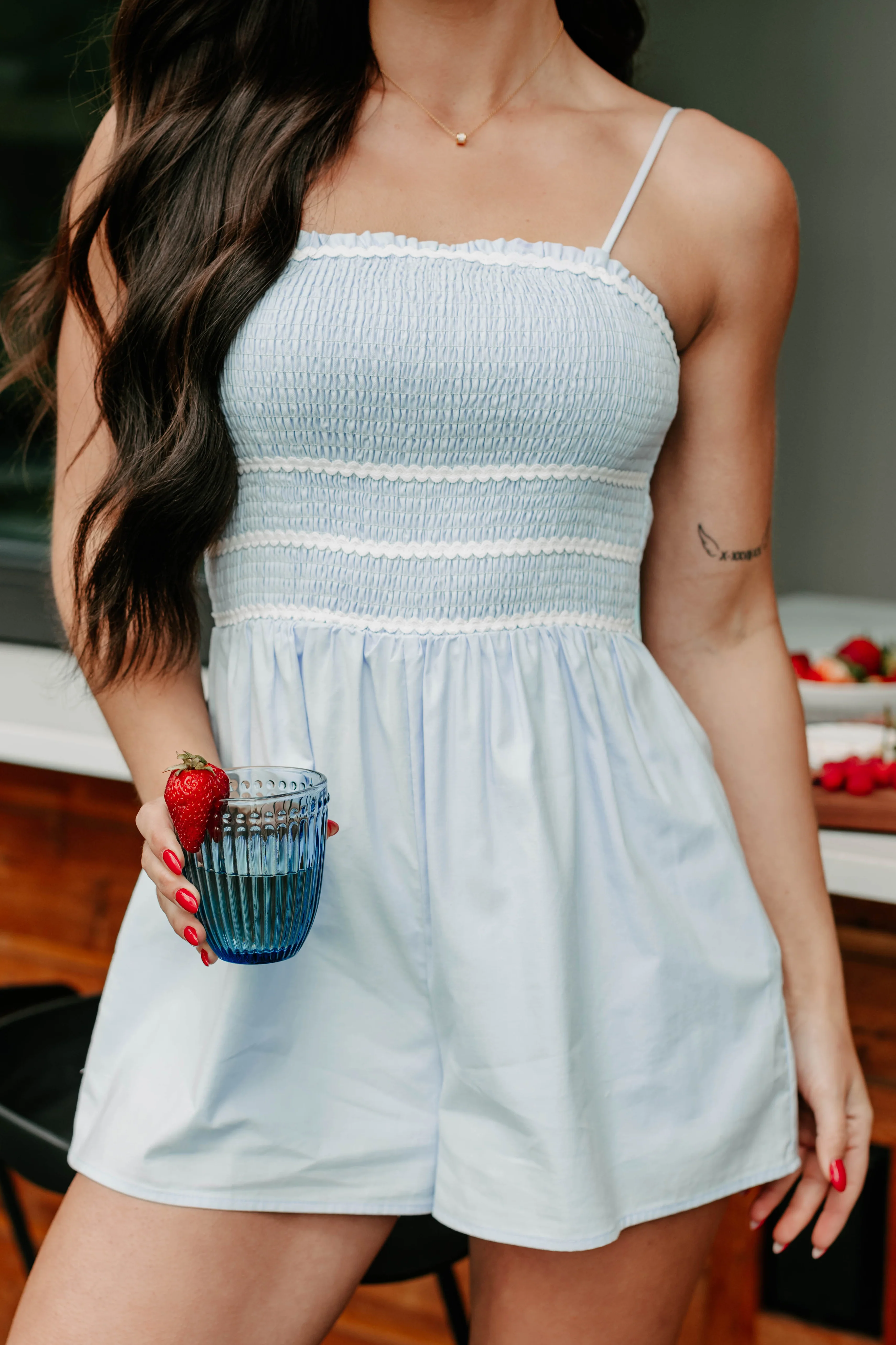 Petals Of Joy Smocked Sleeveless Romper (Sky Blue) - Image 12