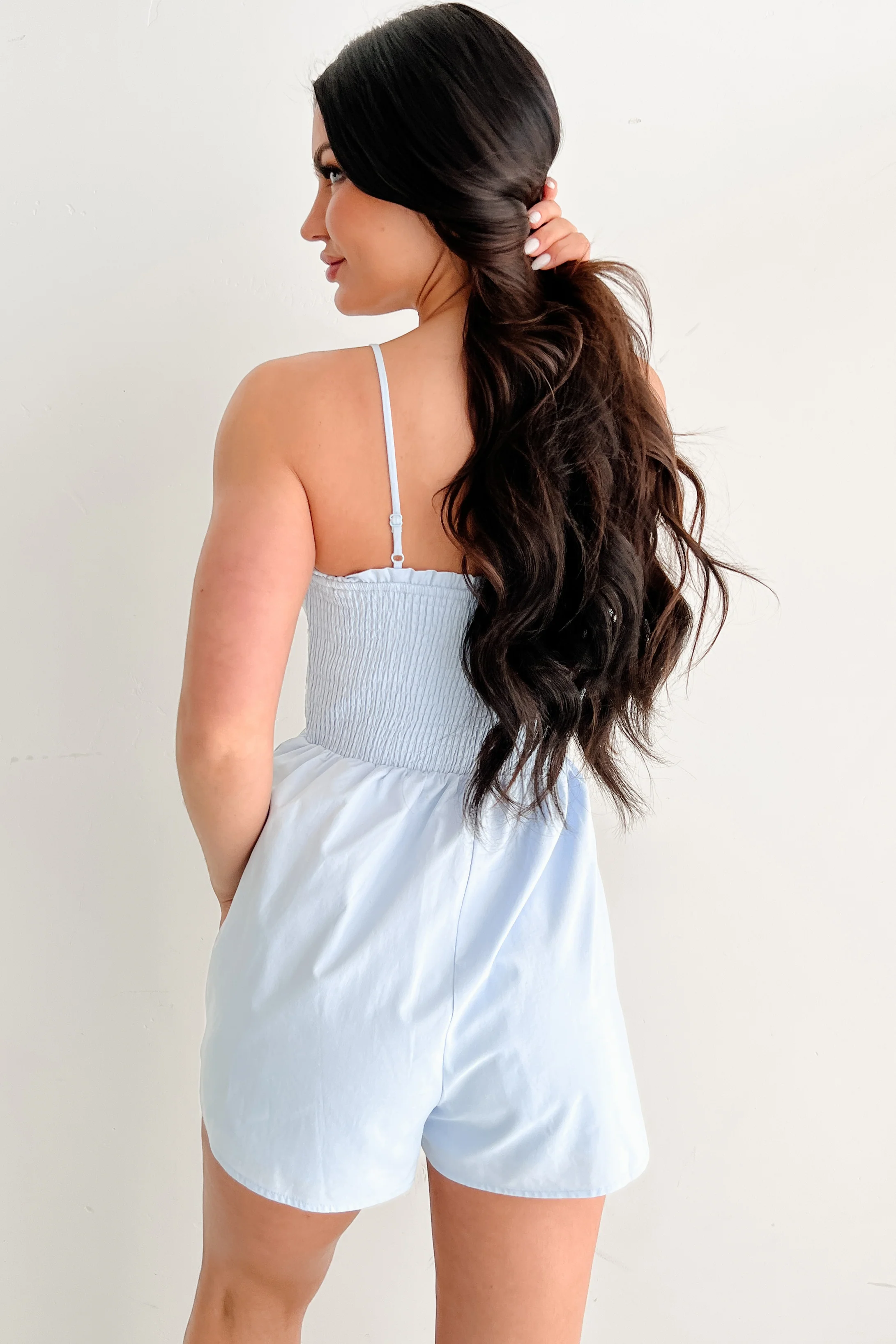 Petals Of Joy Smocked Sleeveless Romper (Sky Blue) - Image 6