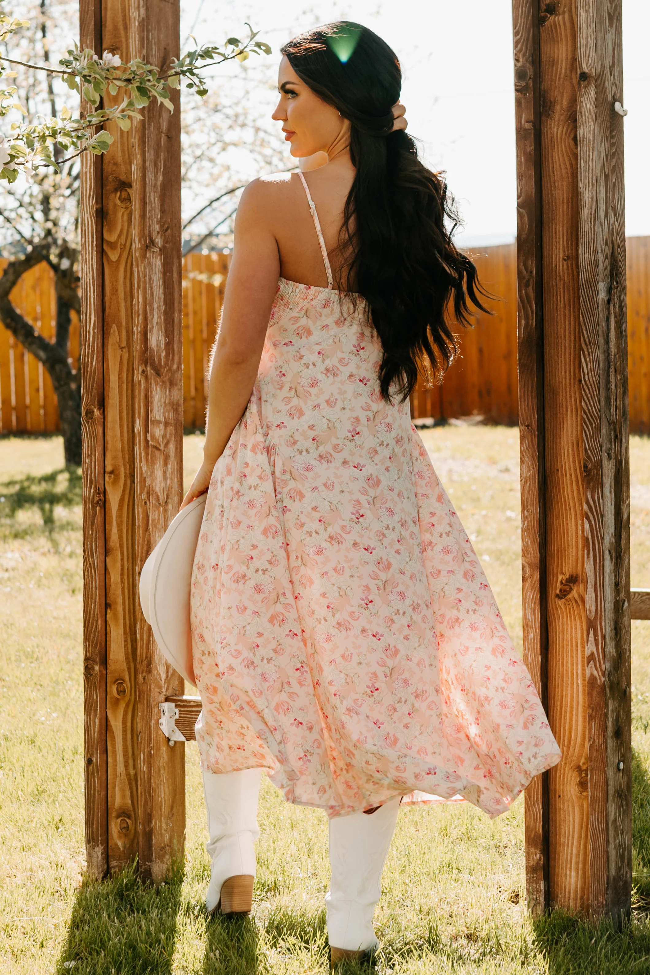Phenomenal Fashion Drop Waist Floral Midi Dress (Apricot) - Image 3