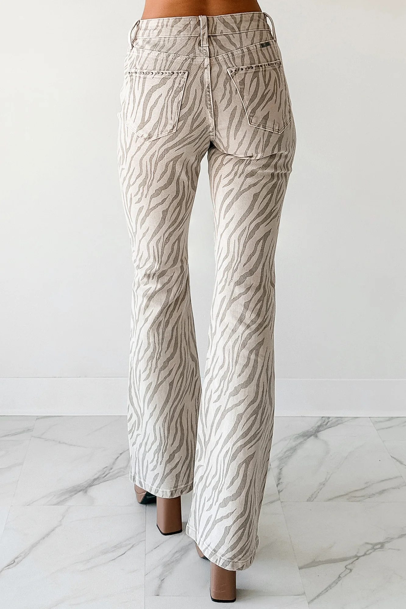 Philip Zebra Studded Flare Kancan Jeans (Beige) - Image 5