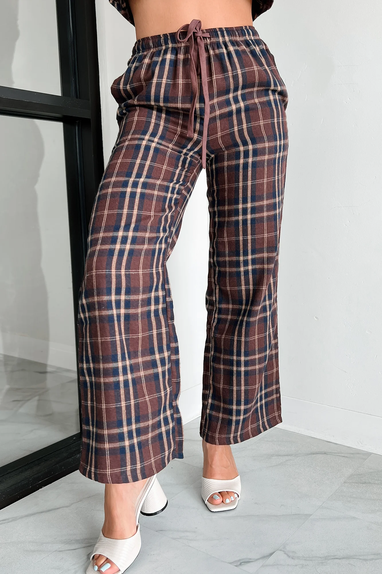 Picnics In September Plaid Flannel Two Piece Set (Brown/Navy) - Image 8