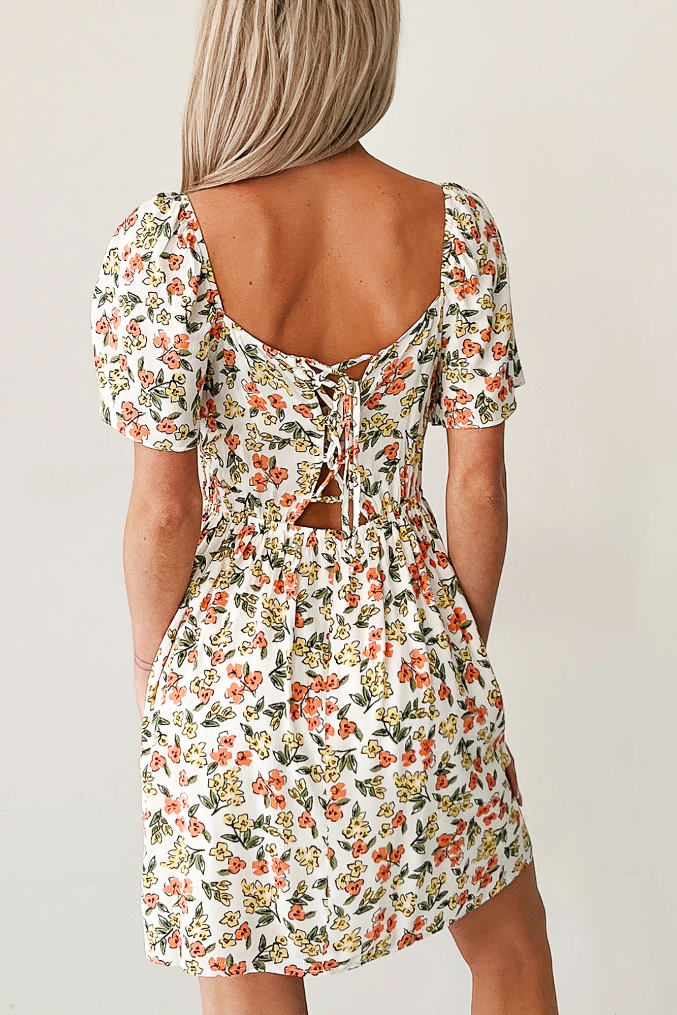 Pink Skies Floral Mini Dress (Cream) - Image 4