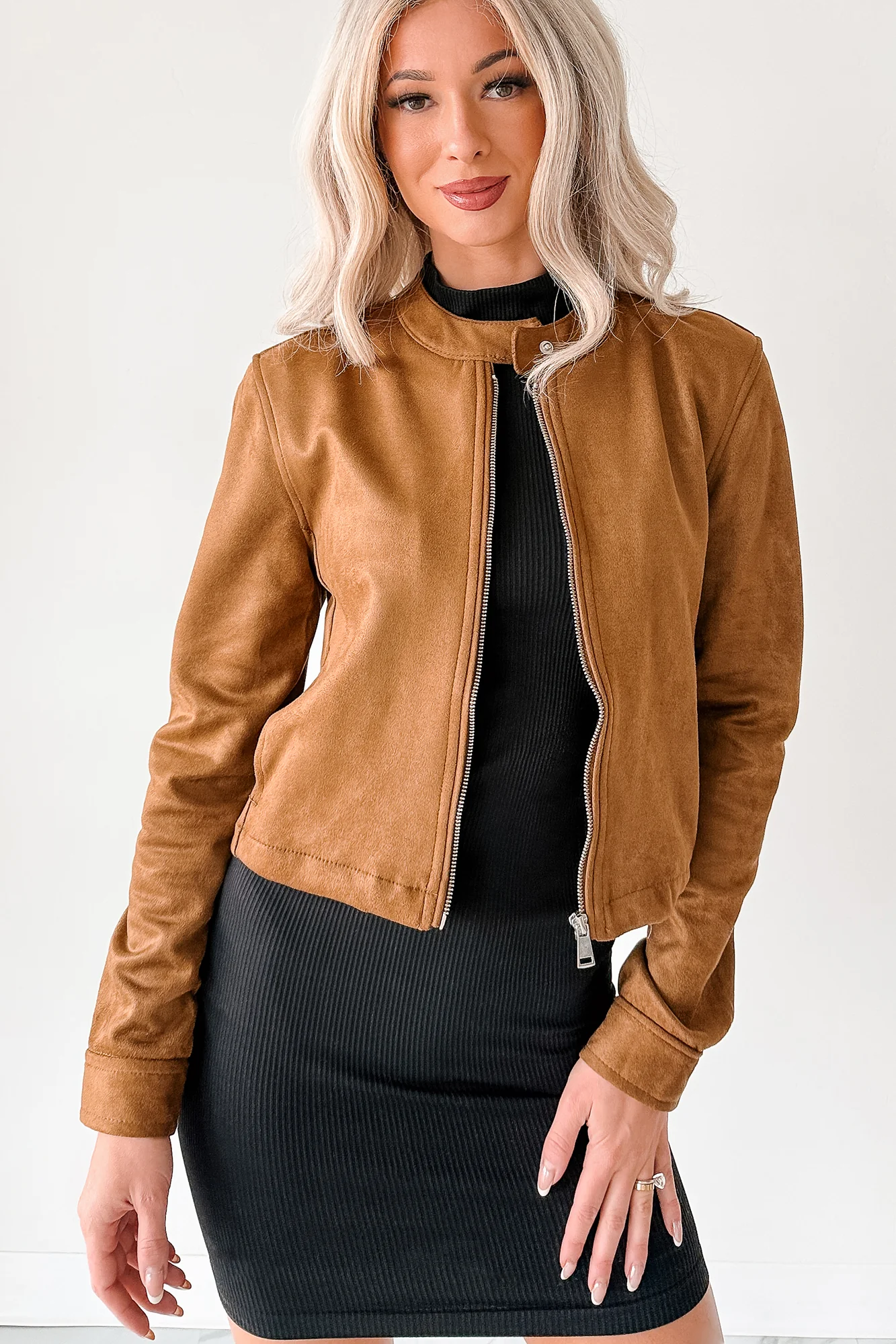 Plain & True Faux Suede Zip-Up Jacket (Camel) - Image 3