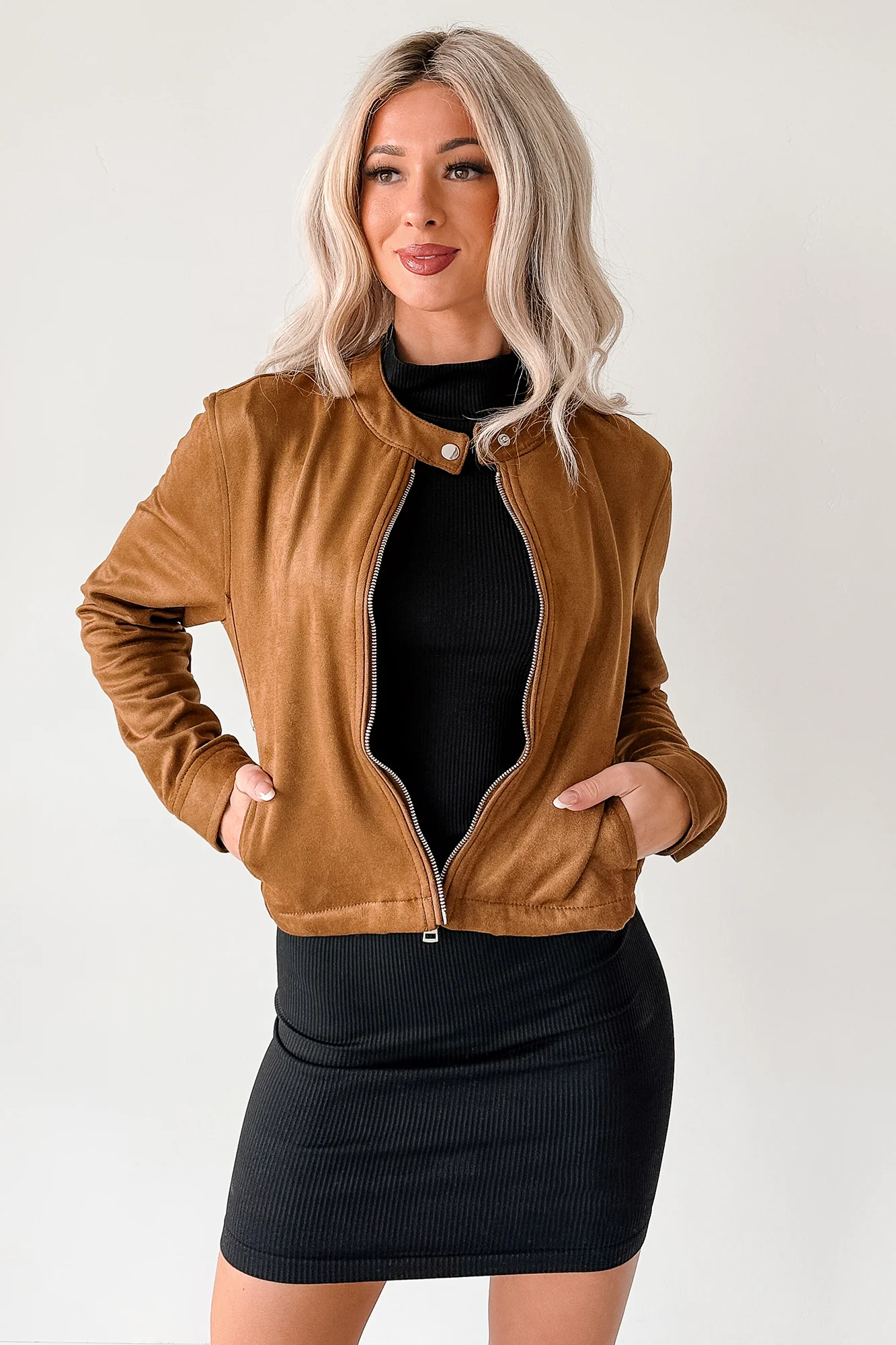 Plain & True Faux Suede Zip-Up Jacket (Camel) - Image 6