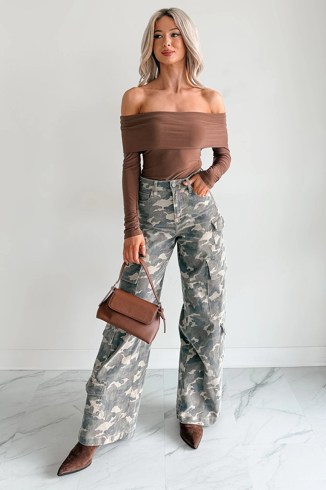 Play Your Game Off-The Shoulder Top (Brown) - Image 2