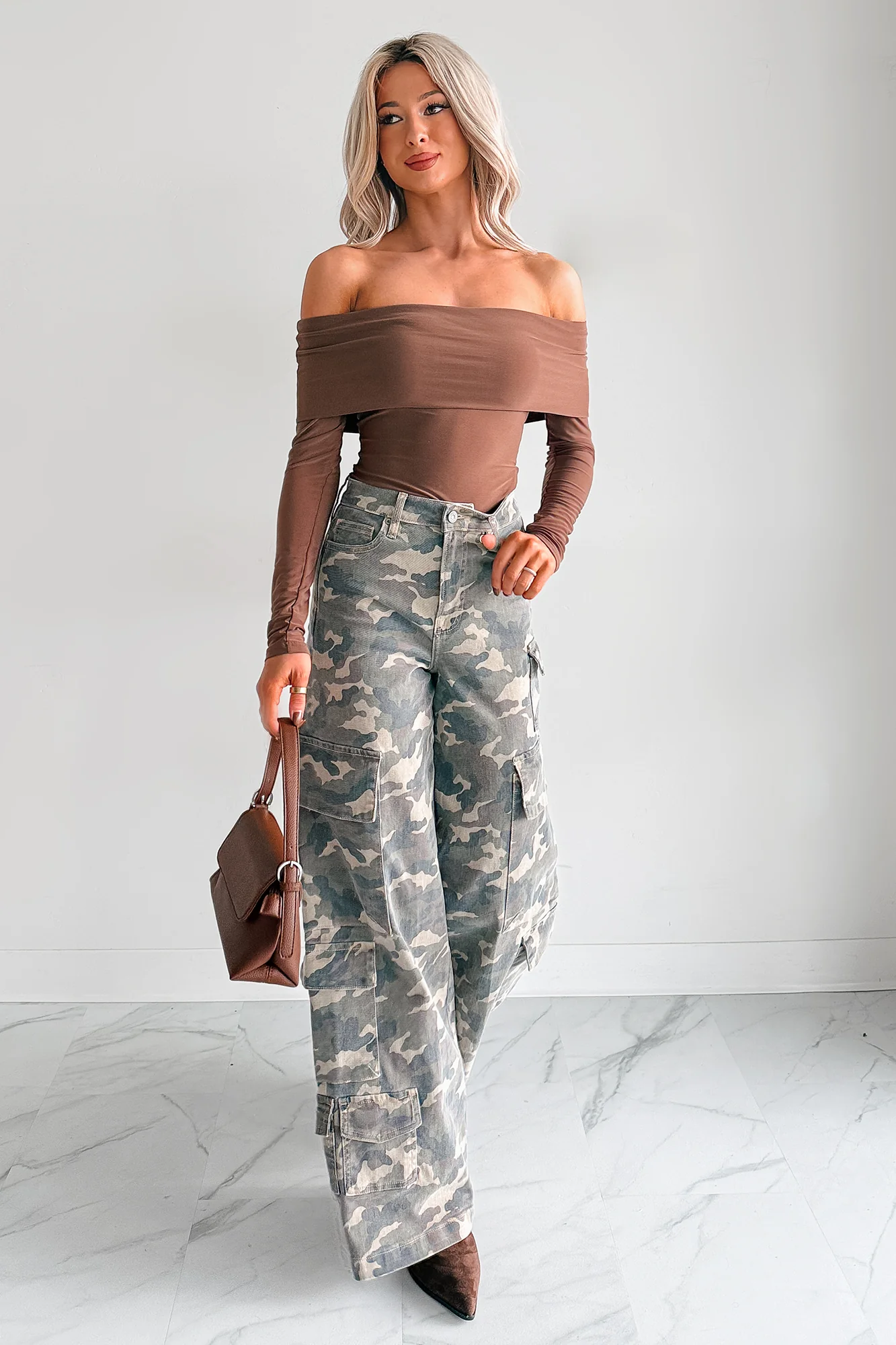 Play Your Game Off-The Shoulder Top (Brown) - Image 6