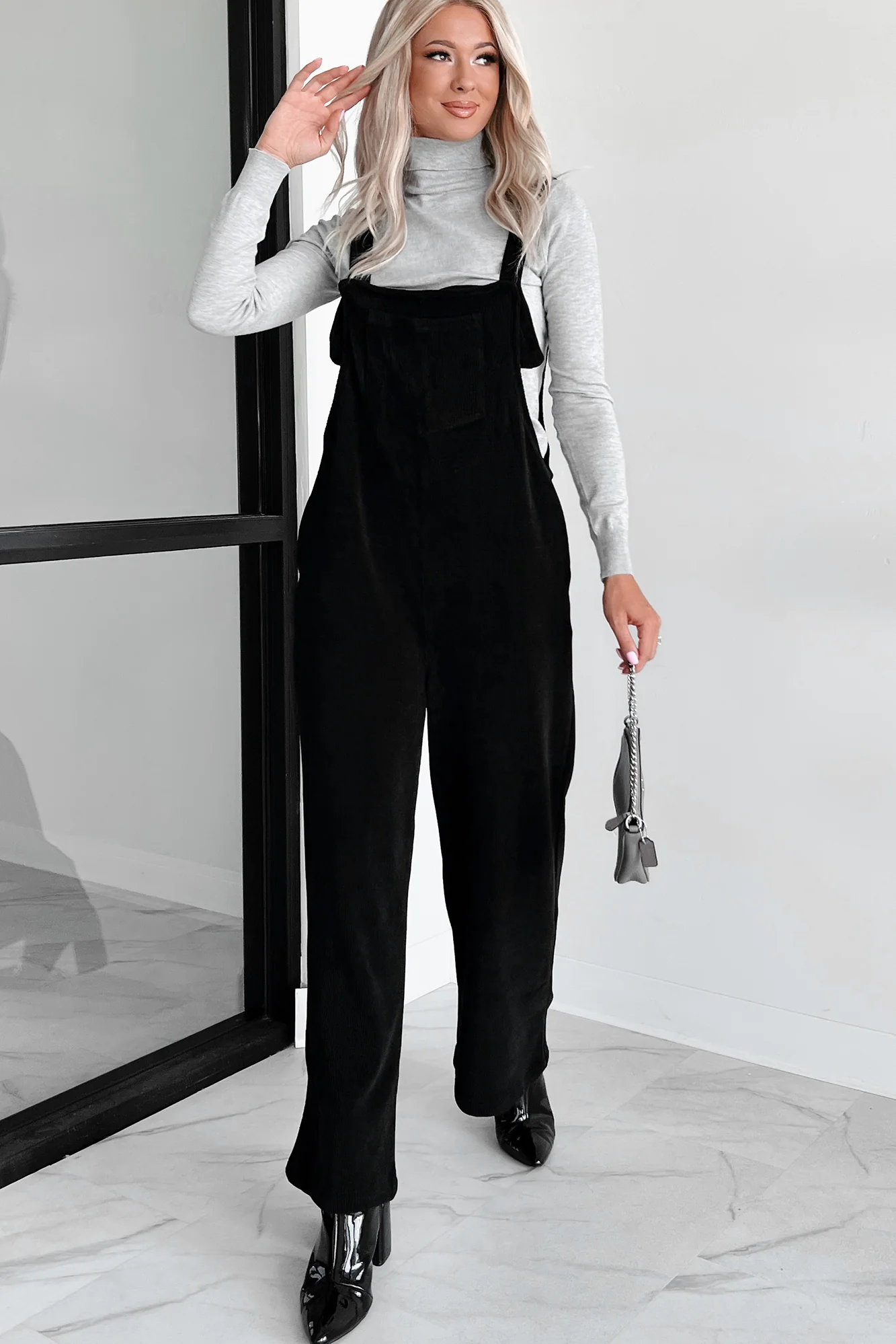 Playful Impression Soft Corduroy Overall Jumpsuit (Black) - Image 2
