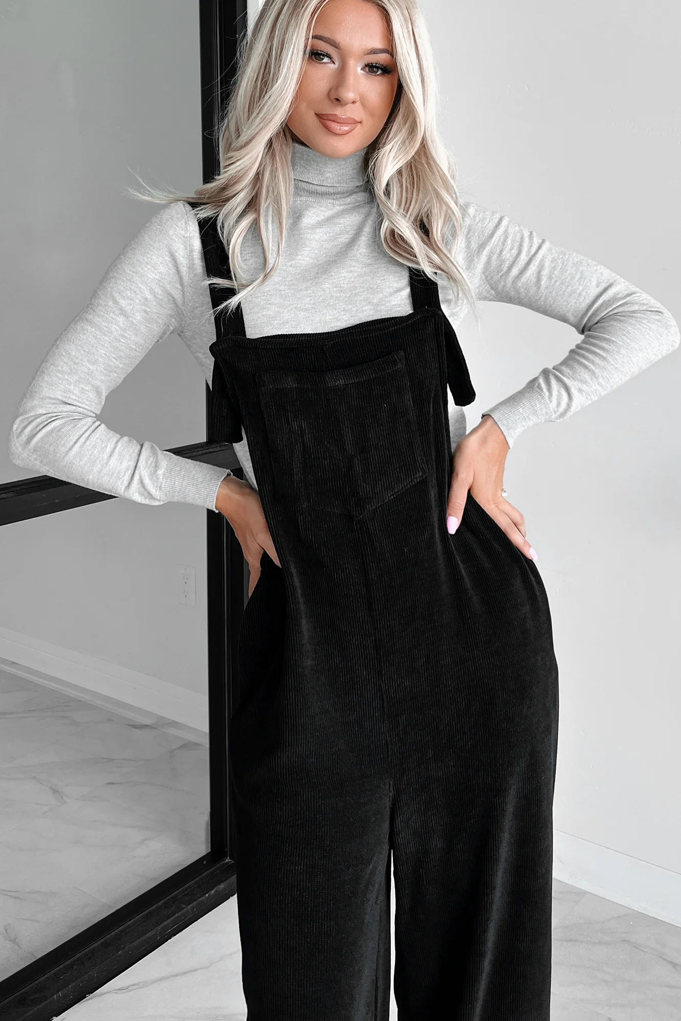 Playful Impression Soft Corduroy Overall Jumpsuit (Black) - Image 3