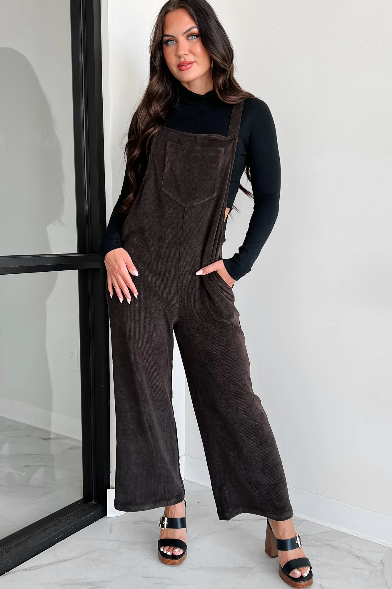 Playful Impression Soft Corduroy Overall Jumpsuit (Dark Brown) - Image 2