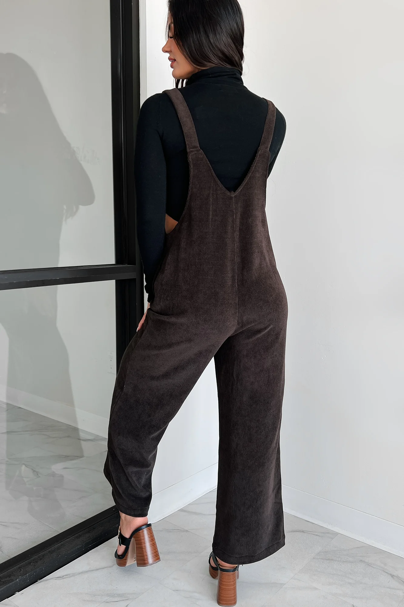 Playful Impression Soft Corduroy Overall Jumpsuit (Dark Brown) - Image 4