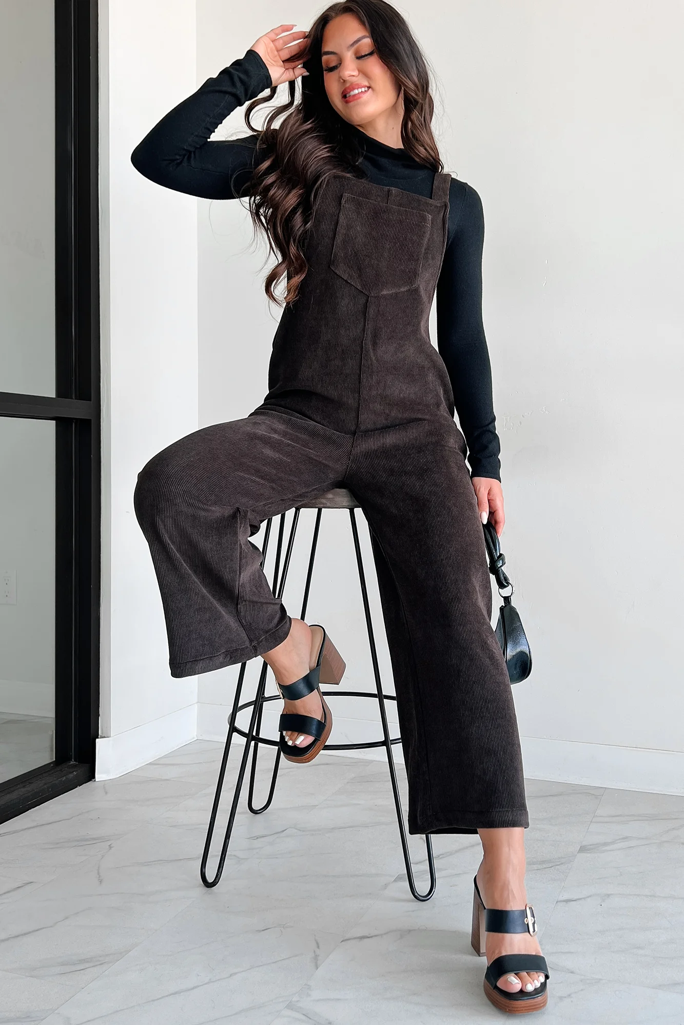 Playful Impression Soft Corduroy Overall Jumpsuit (Dark Brown) - Image 7