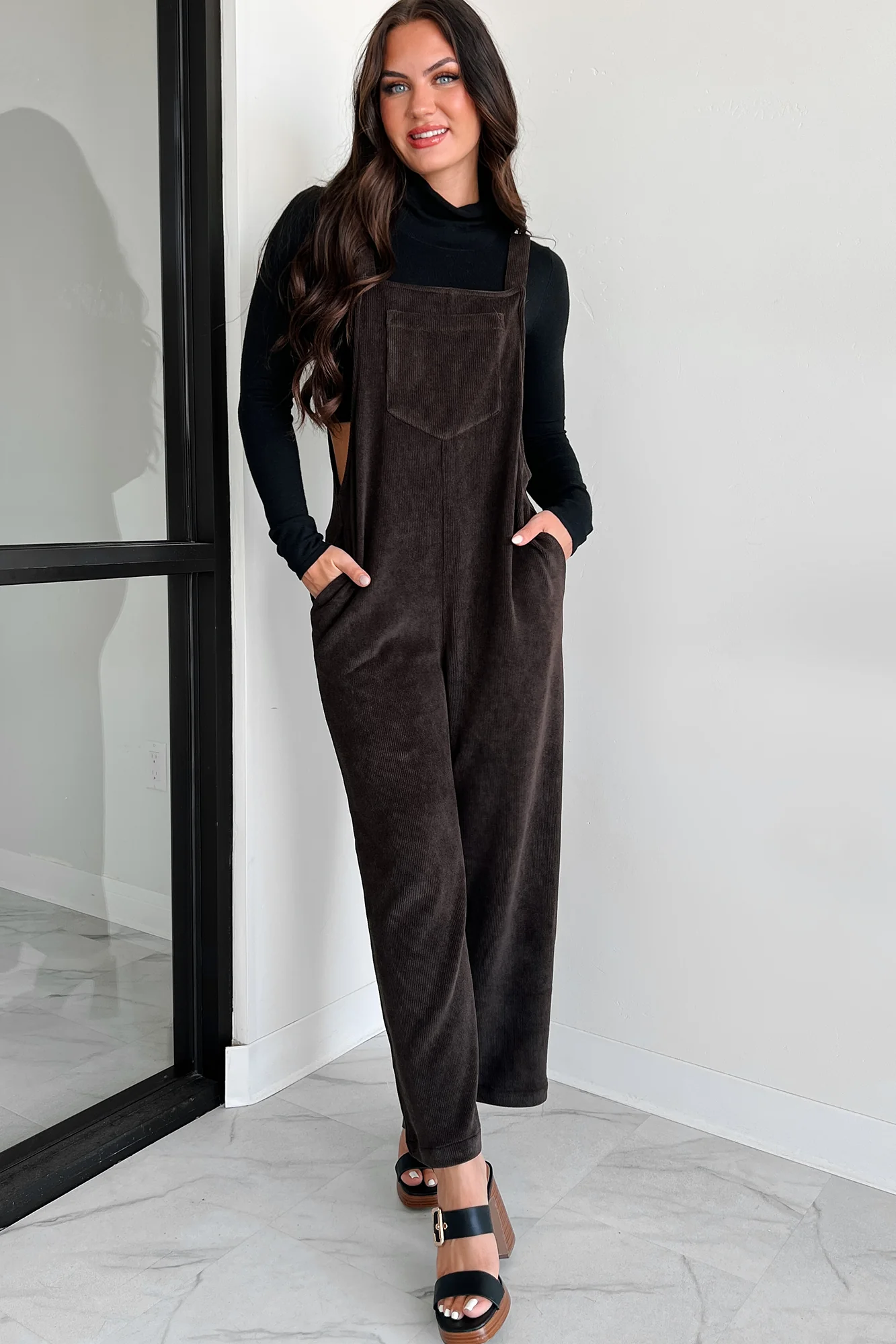 Playful Impression Soft Corduroy Overall Jumpsuit (Dark Brown) - Image 8