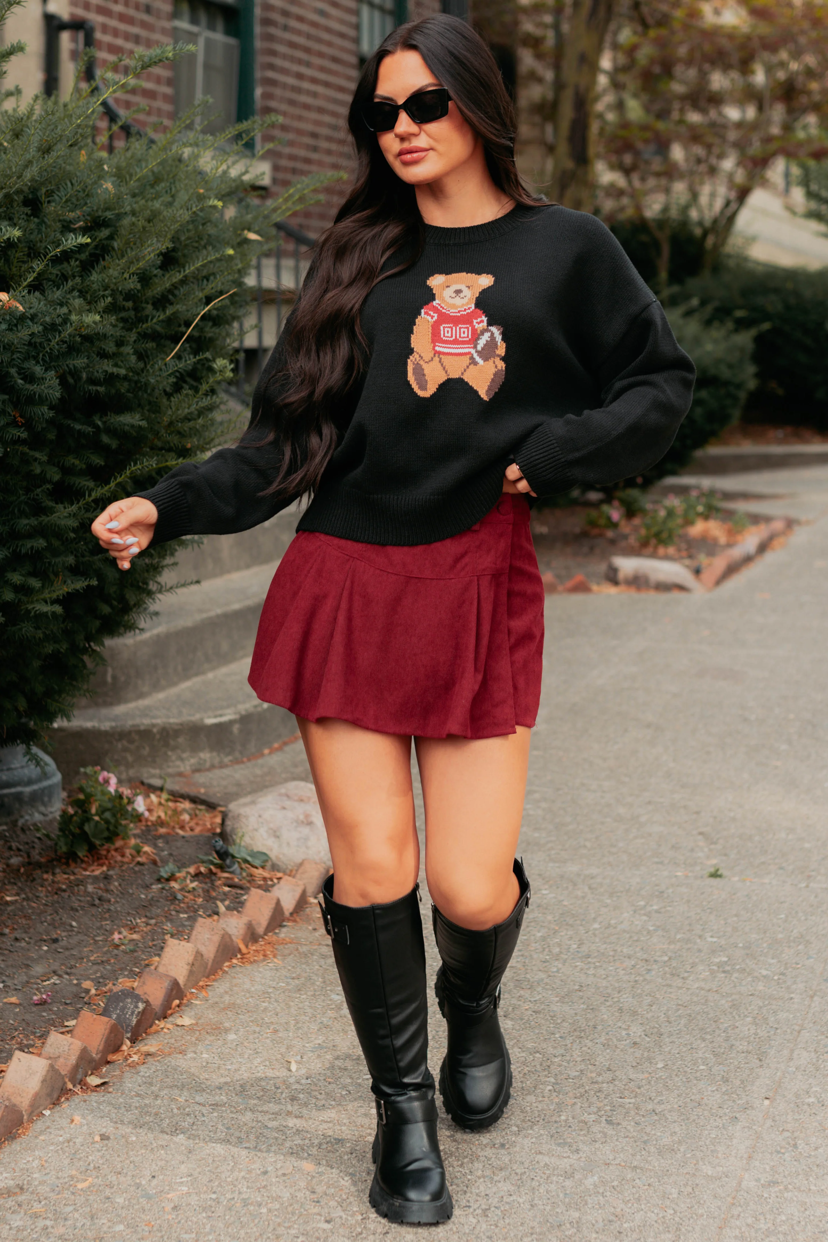 Playing For Keeps Teddy Bear Graphic Sweater (Black/Red) - Image 3