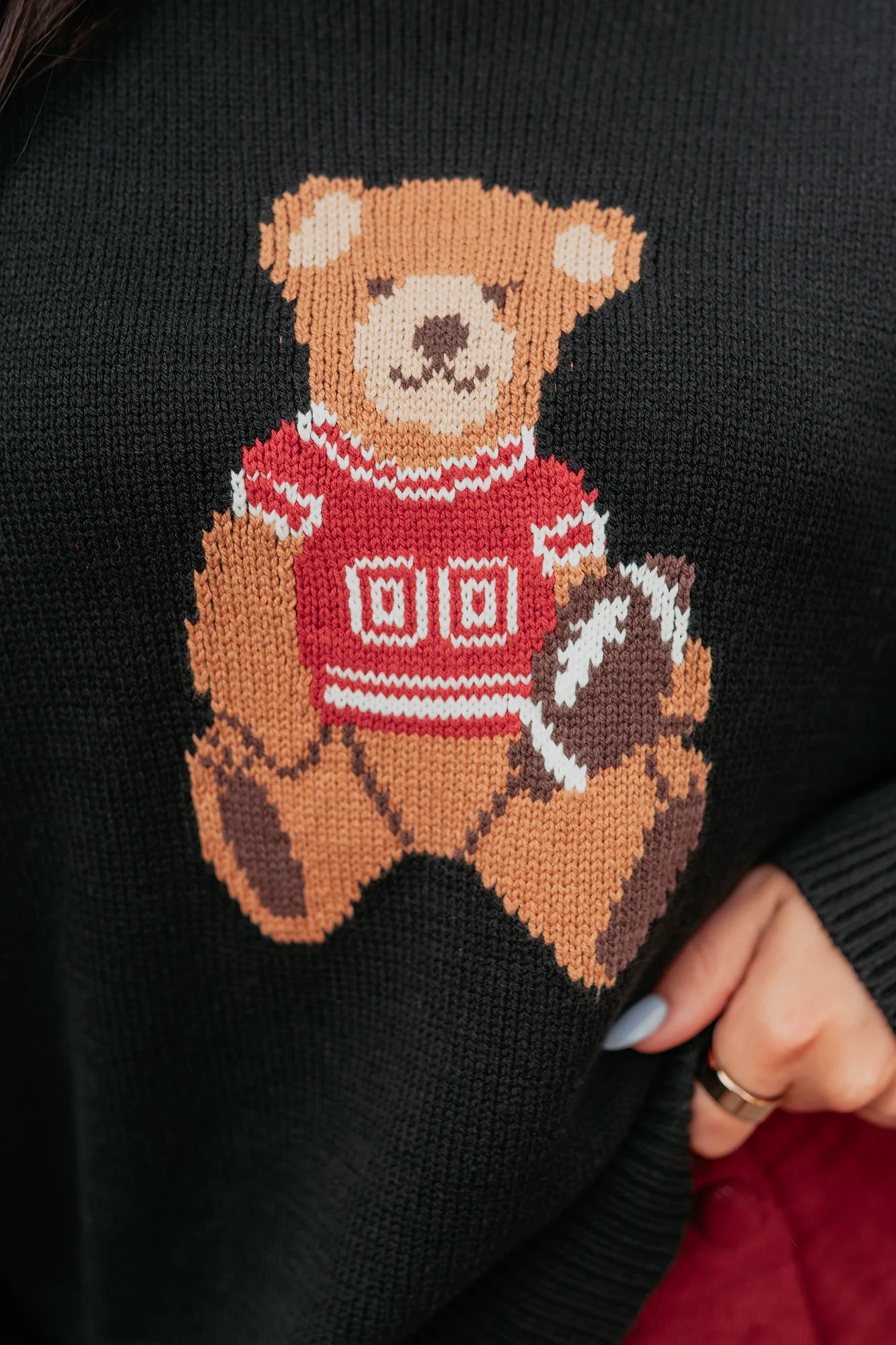 Playing For Keeps Teddy Bear Graphic Sweater (Black/Red) - Image 7