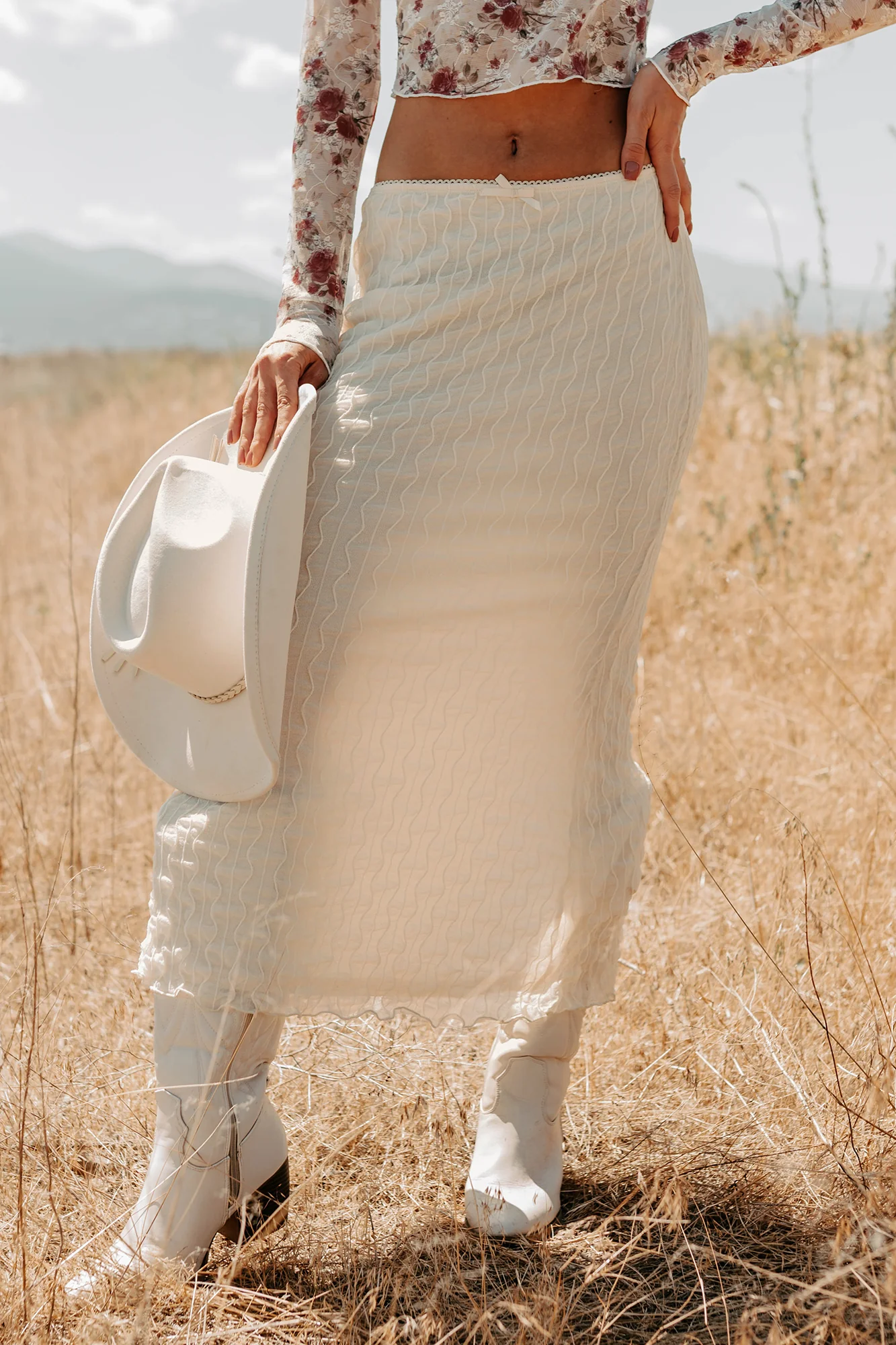 Polished Ease Textured Lace Maxi Skirt (Ivory) - Image 2