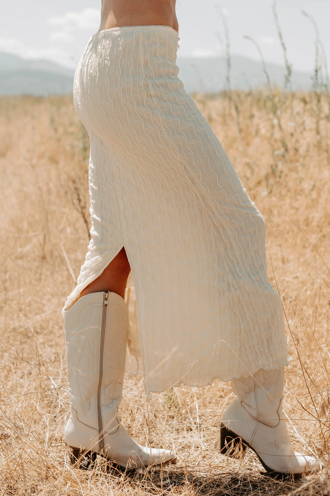 Polished Ease Textured Lace Maxi Skirt (Ivory) - Image 3
