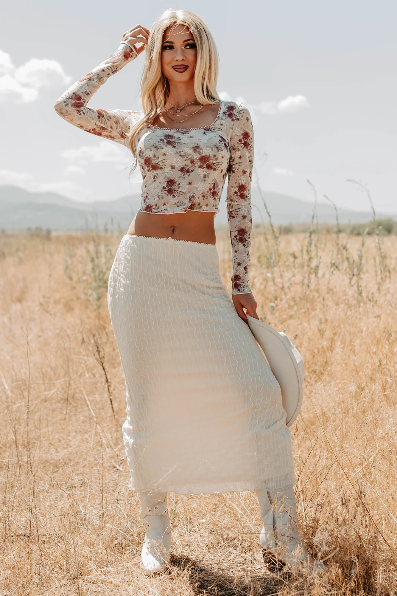Polished Ease Textured Lace Maxi Skirt (Ivory) - Image 7