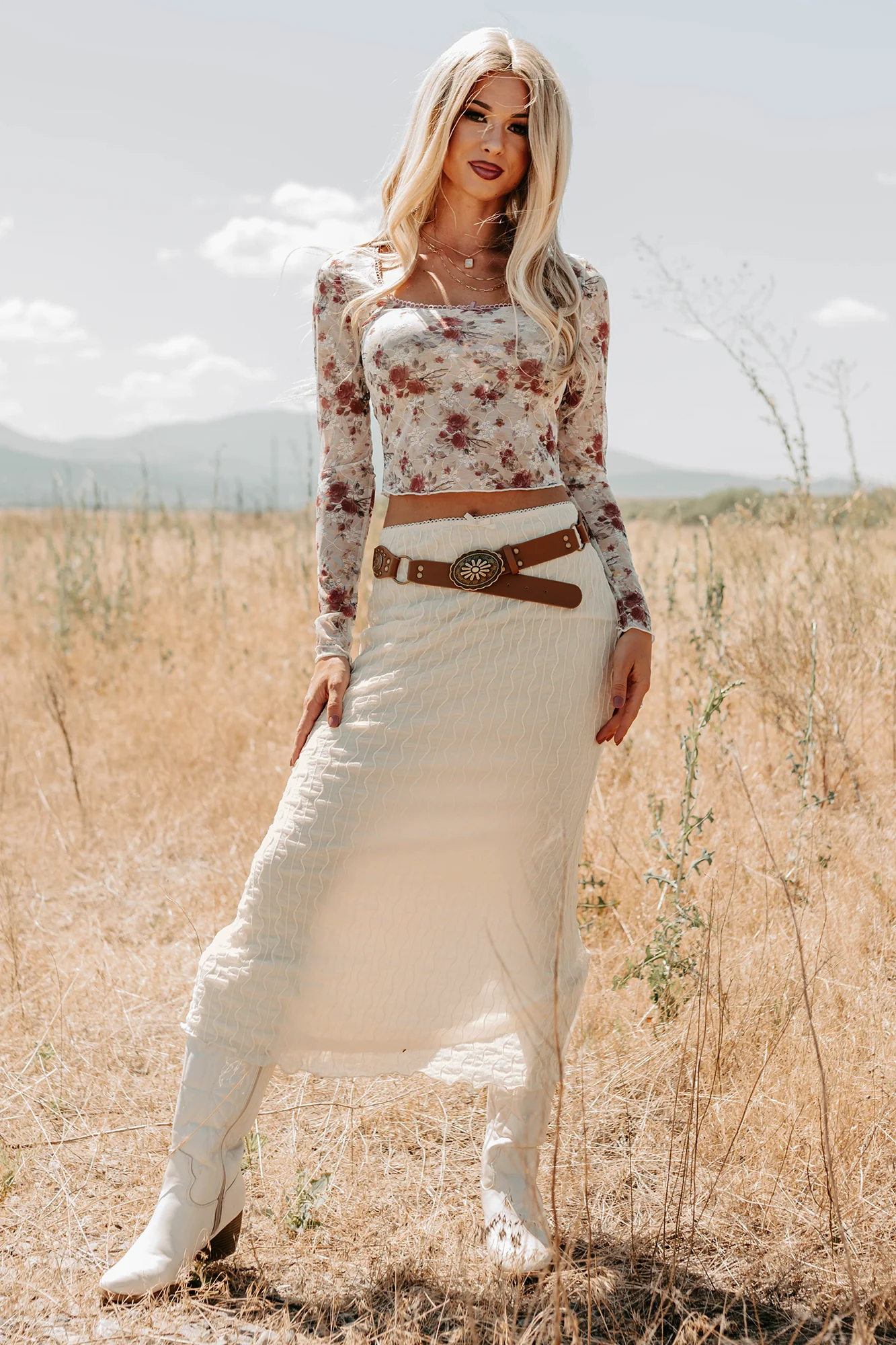 Polished Ease Textured Lace Maxi Skirt (Ivory) - Image 9
