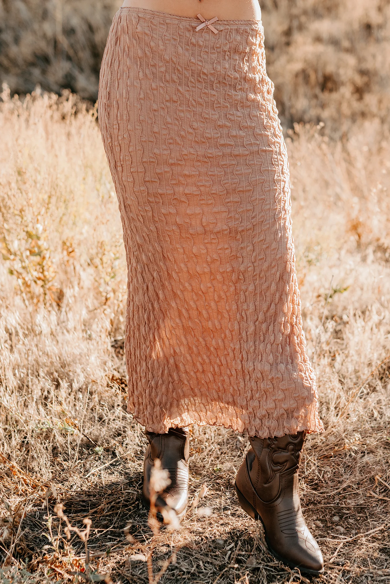 Polished Ease Textured Lace Maxi Skirt (Tan) - Image 3