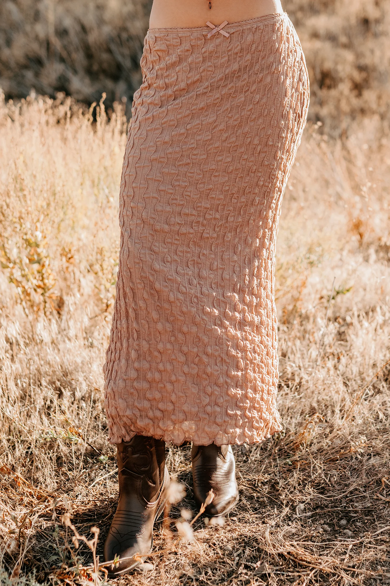 Polished Ease Textured Lace Maxi Skirt (Tan) - Image 4