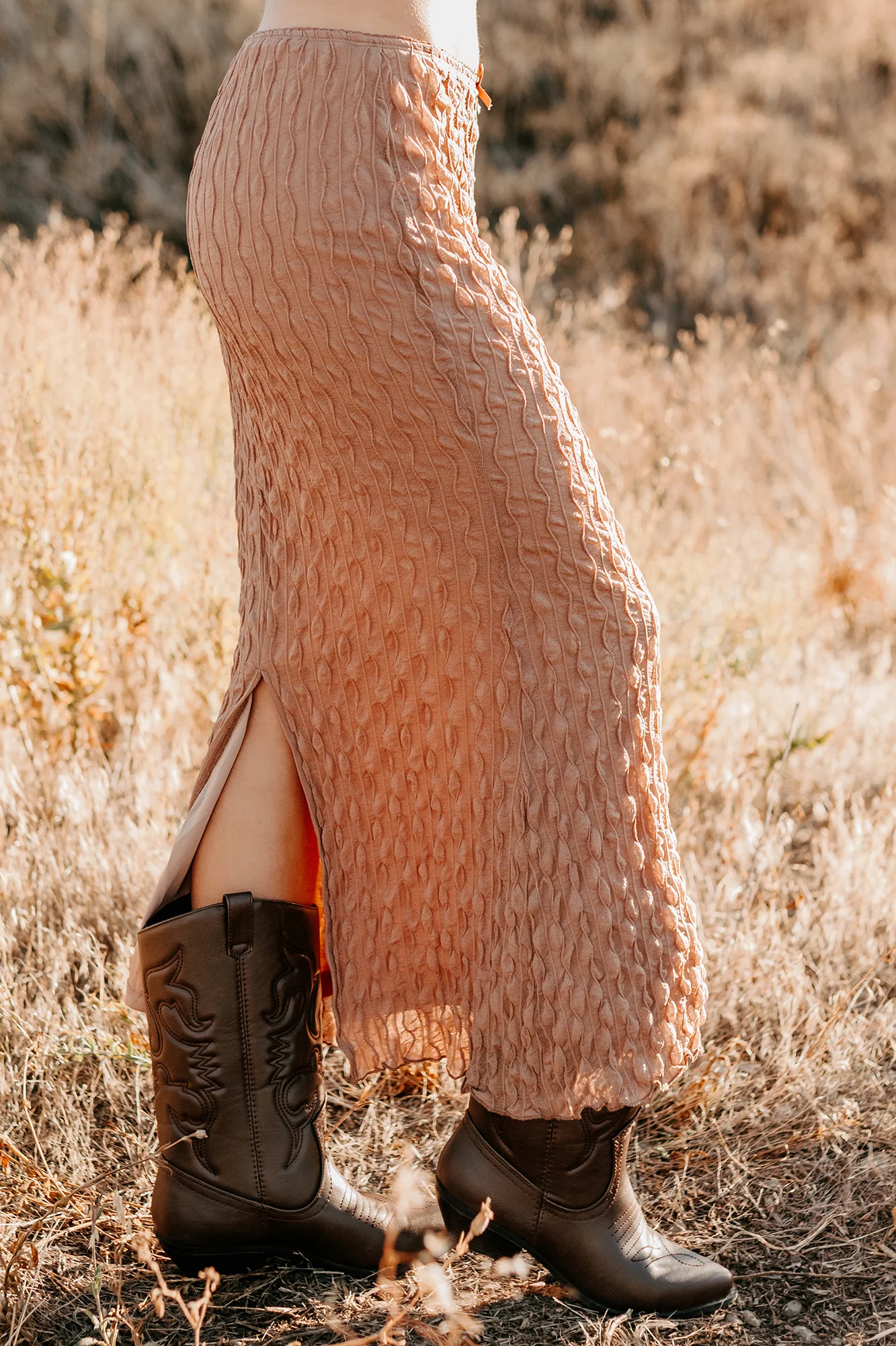 Polished Ease Textured Lace Maxi Skirt (Tan) - Image 5