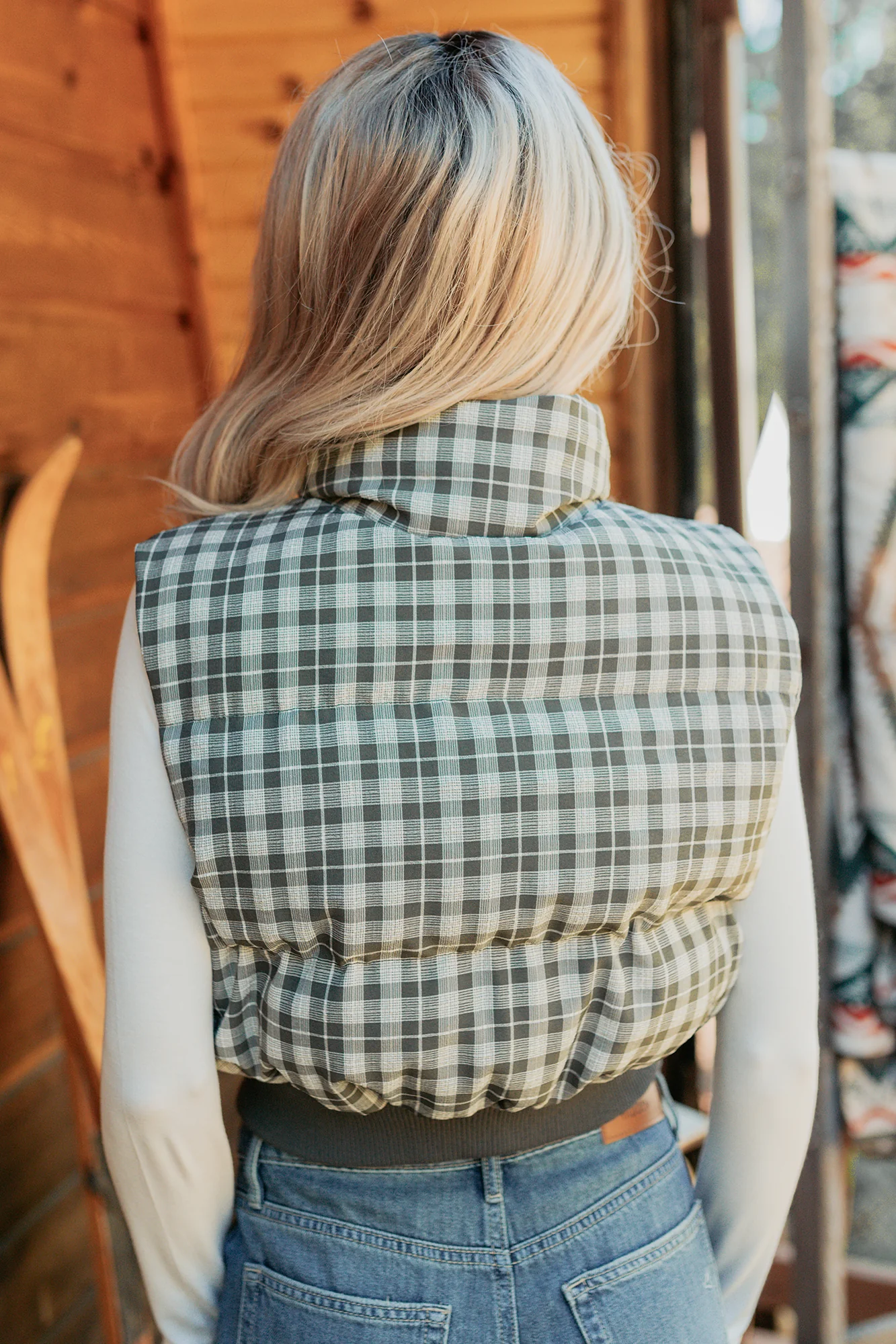 Polished Presence Plaid Puffer Vest (Olive) - Image 6
