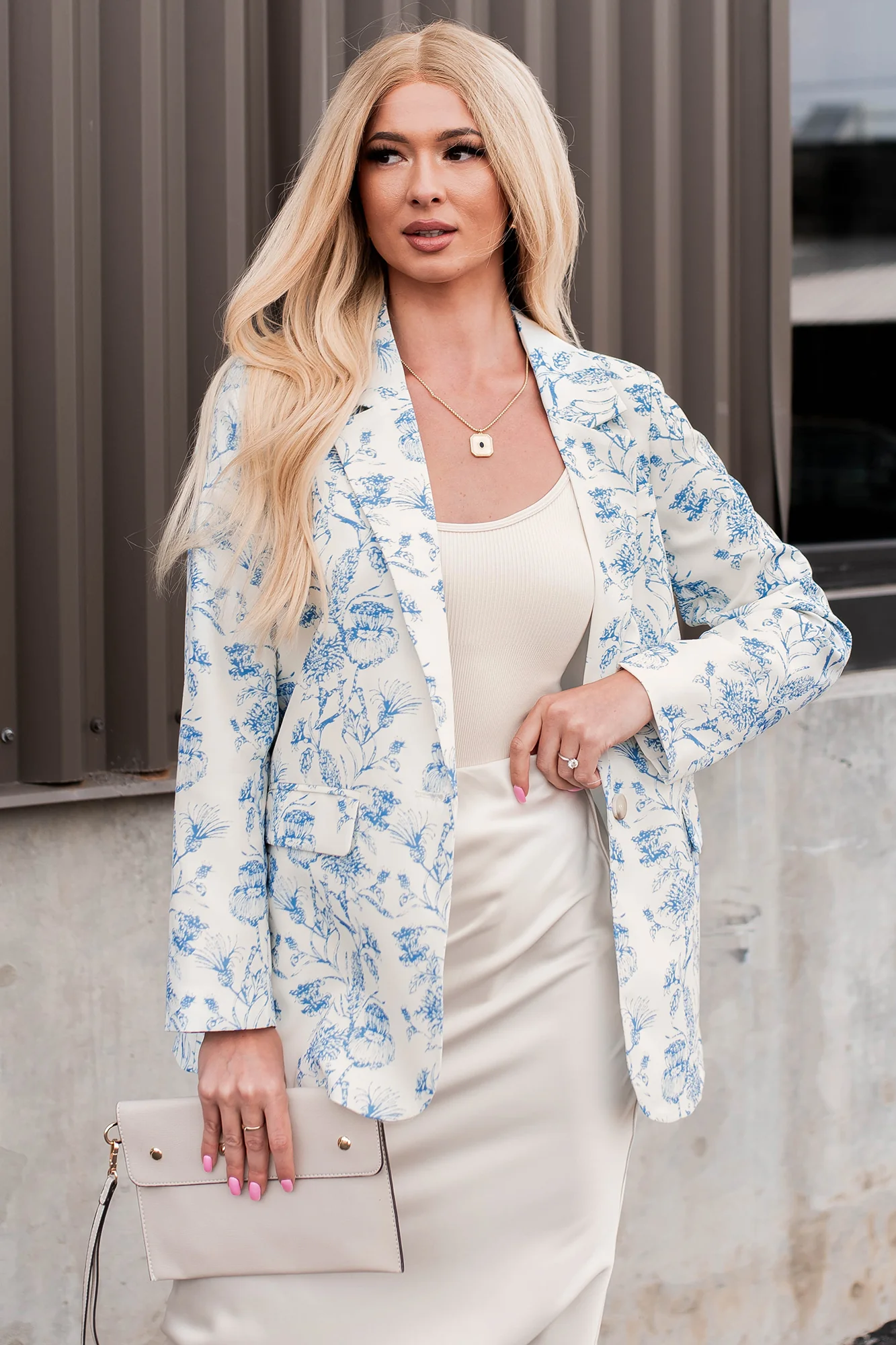 Polished Presentation Floral Blazer (Cream/Blue) - Image 6