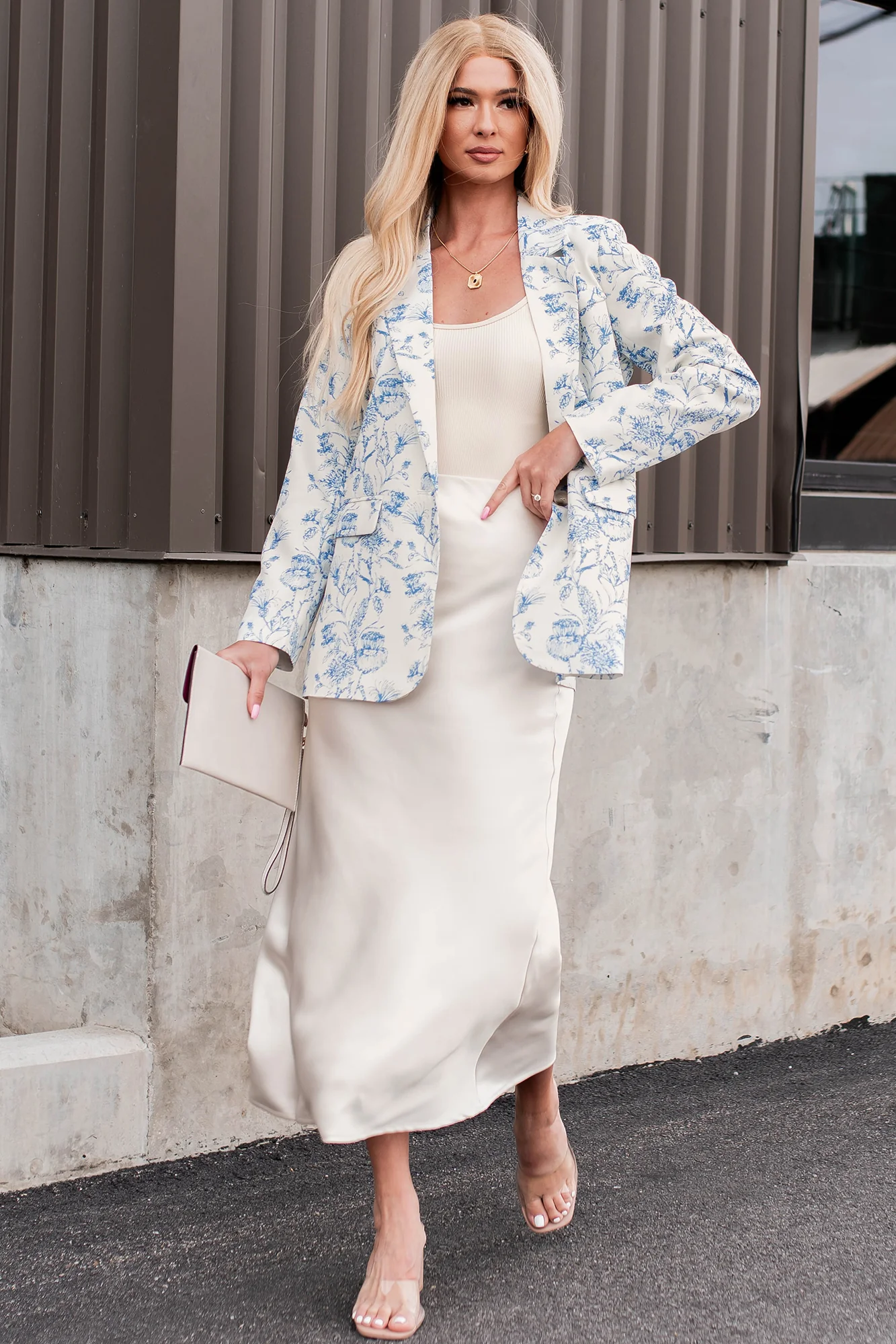 Polished Presentation Floral Blazer (Cream/Blue) - Image 7