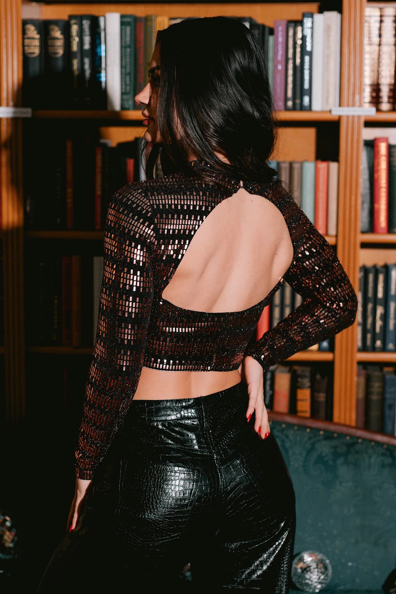 Pop The Bubbly Open Back Sequin Top (Black) - Image 2