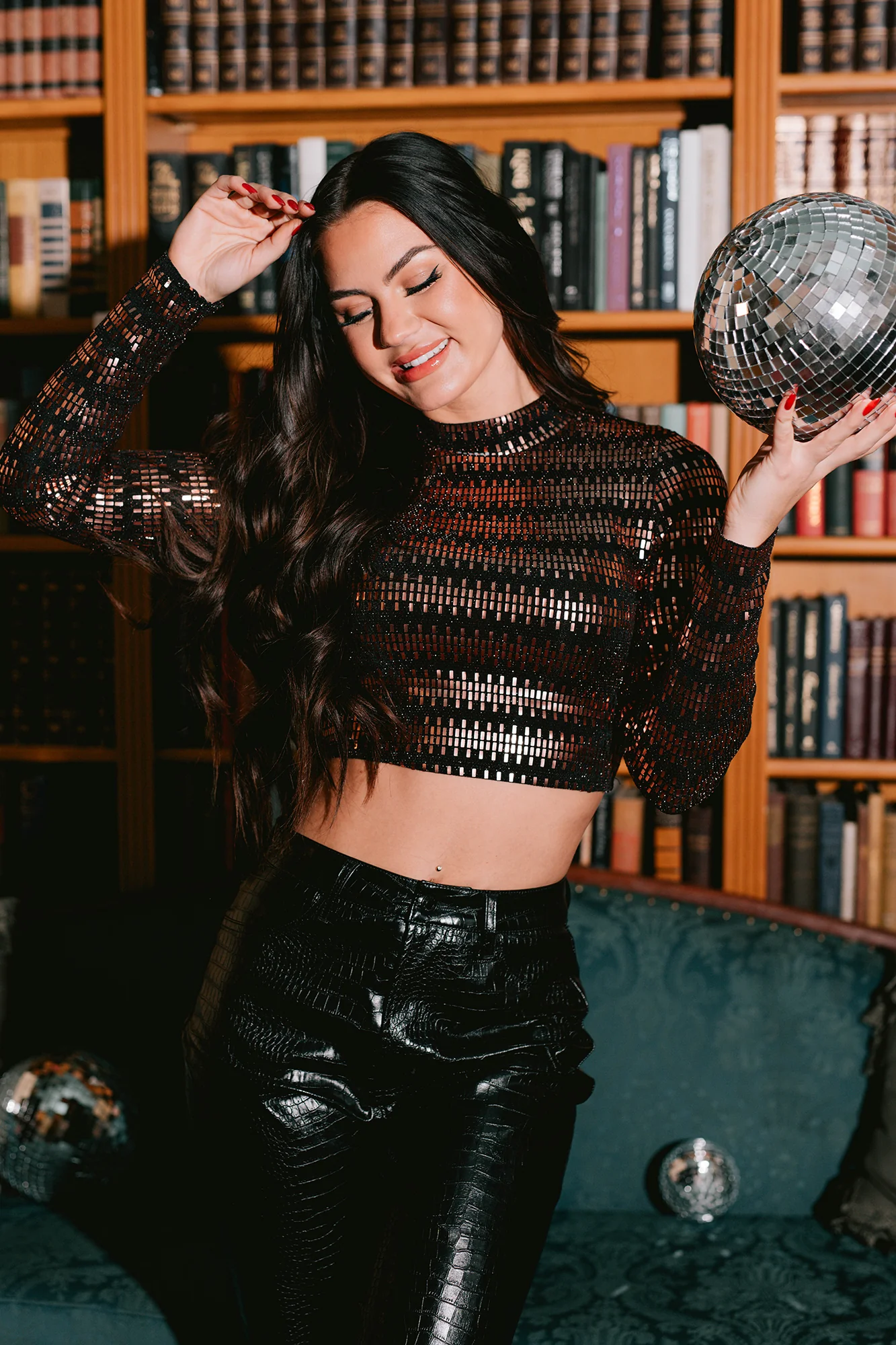 Pop The Bubbly Open Back Sequin Top (Black) - Image 5