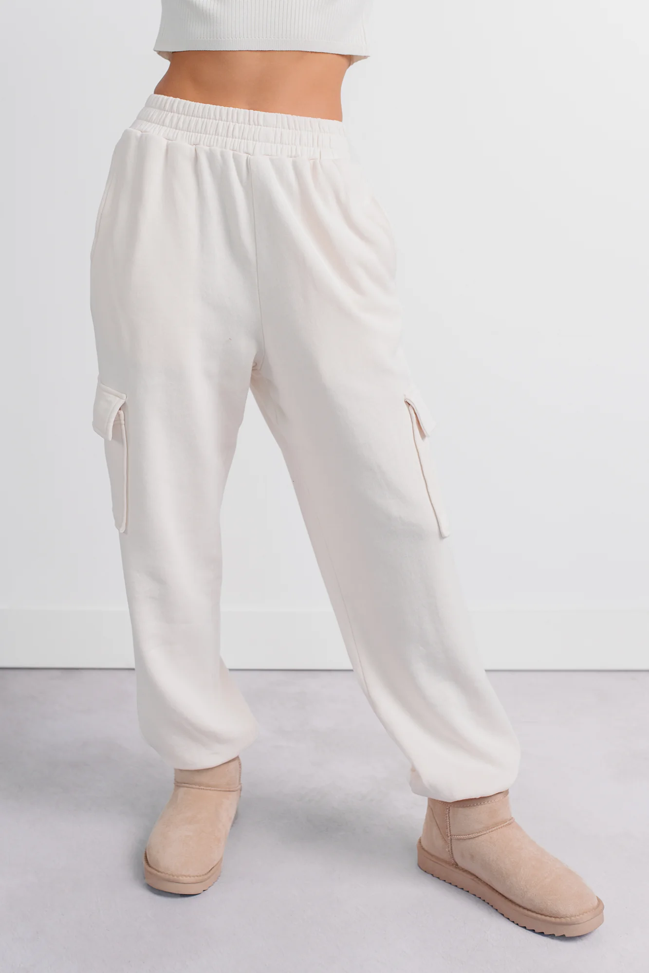 Practicing Patience Fleece Cargo Joggers (Ivory) - Image 12