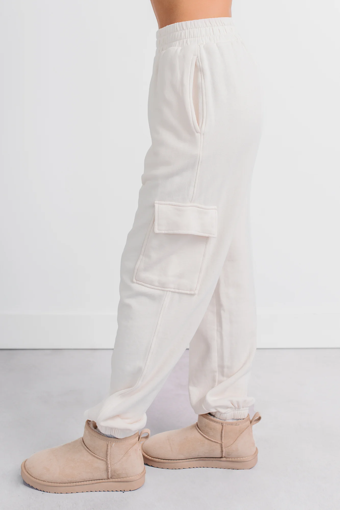 Practicing Patience Fleece Cargo Joggers (Ivory) - Image 13