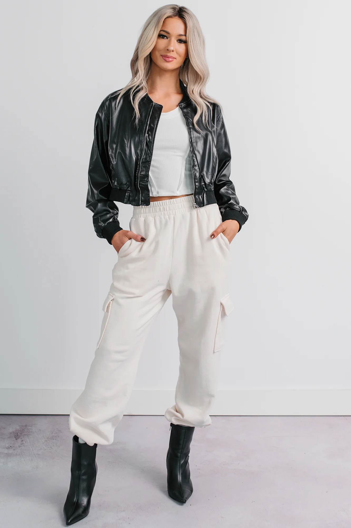 Practicing Patience Fleece Cargo Joggers (Ivory) - Image 15