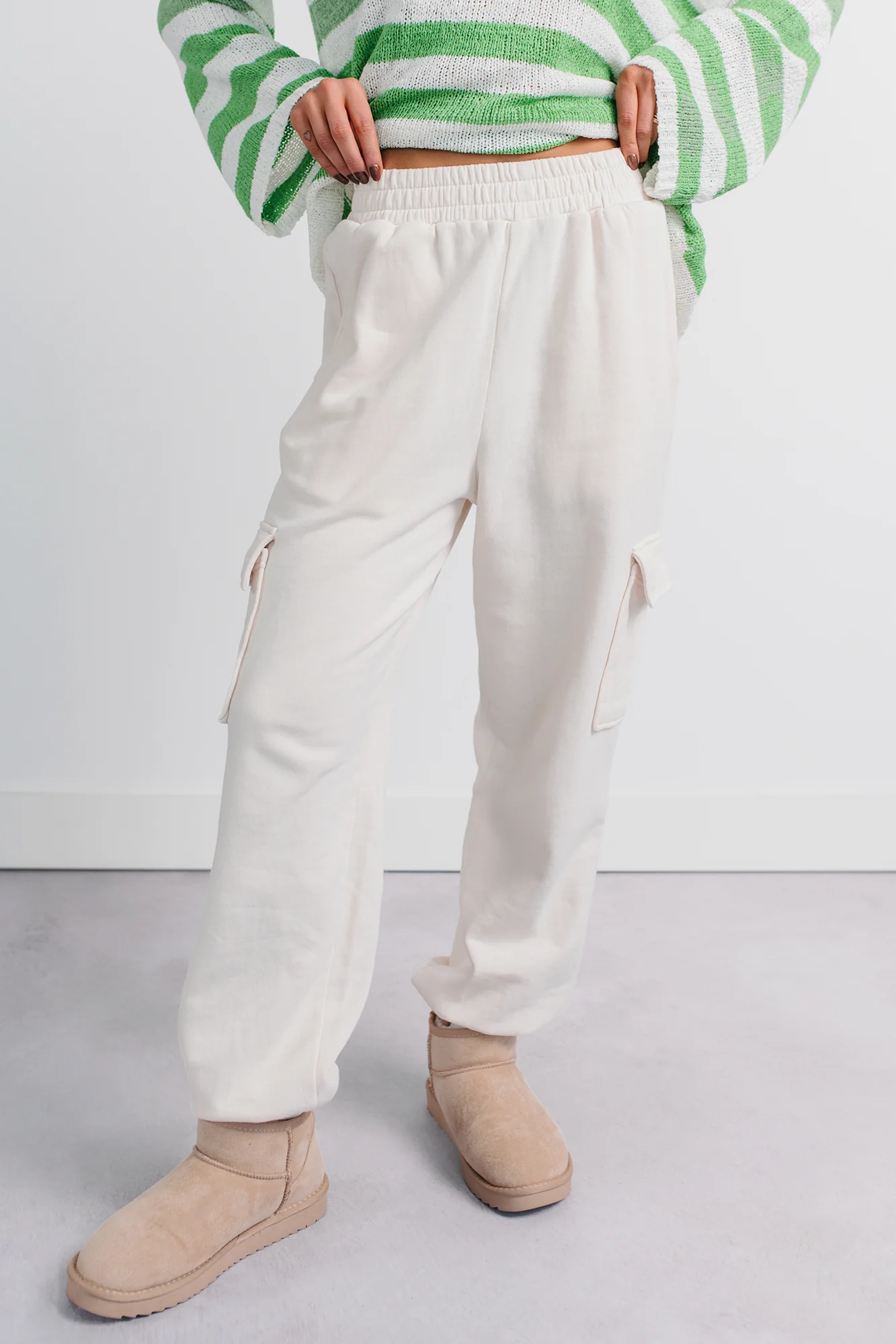 Practicing Patience Fleece Cargo Joggers (Ivory) - Image 3