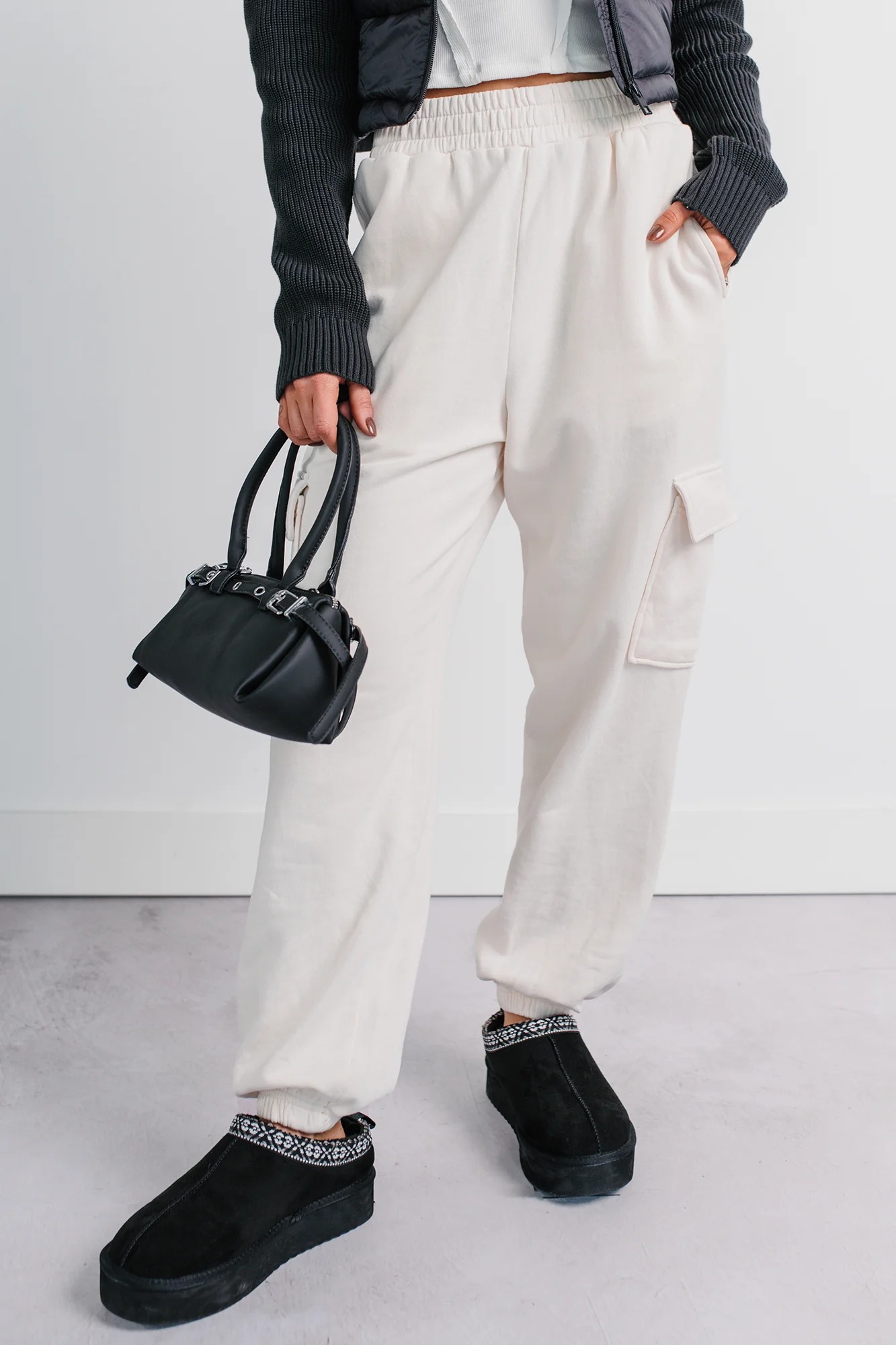 Practicing Patience Fleece Cargo Joggers (Ivory) - Image 5