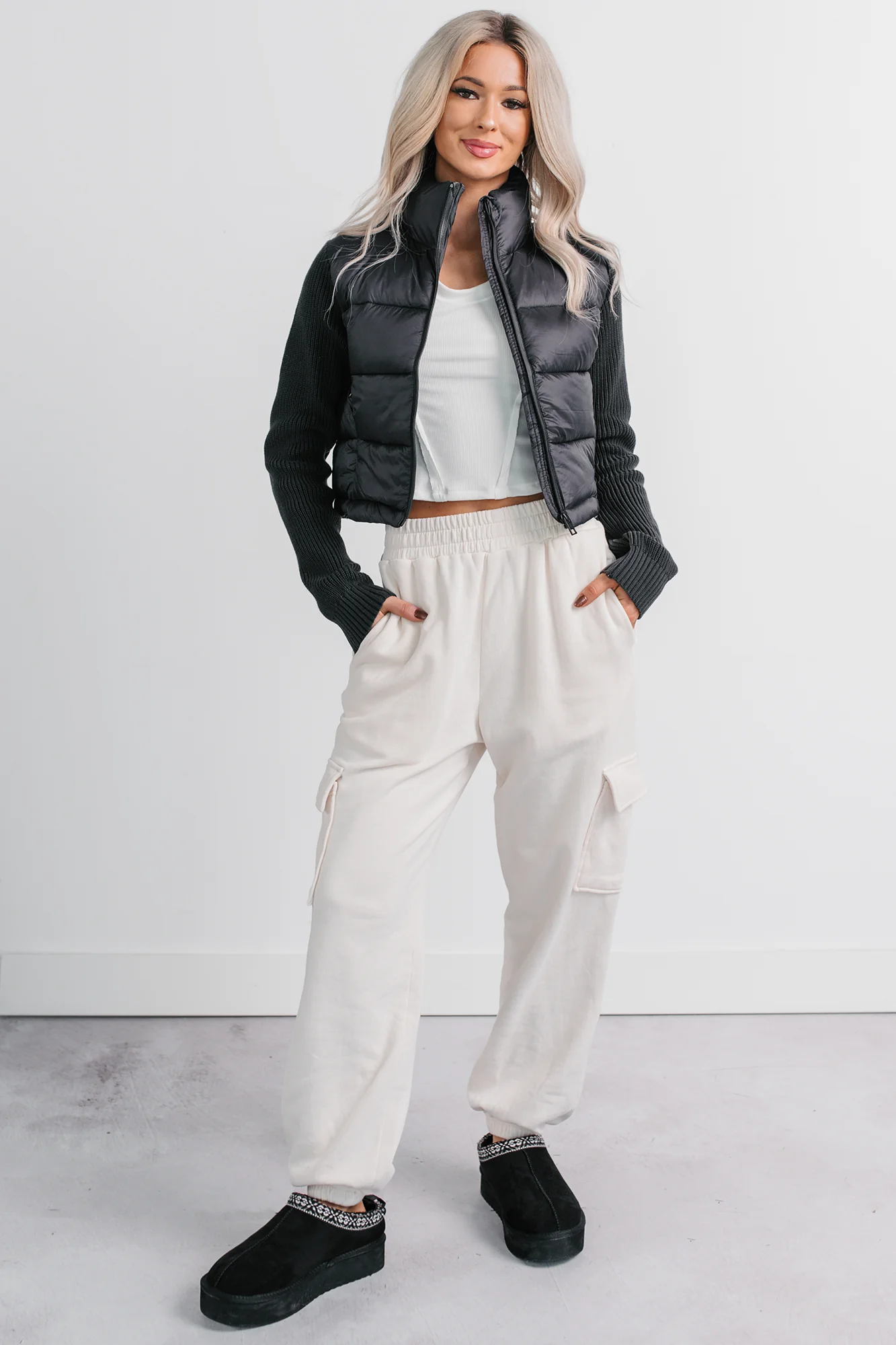Practicing Patience Fleece Cargo Joggers (Ivory) - Image 7