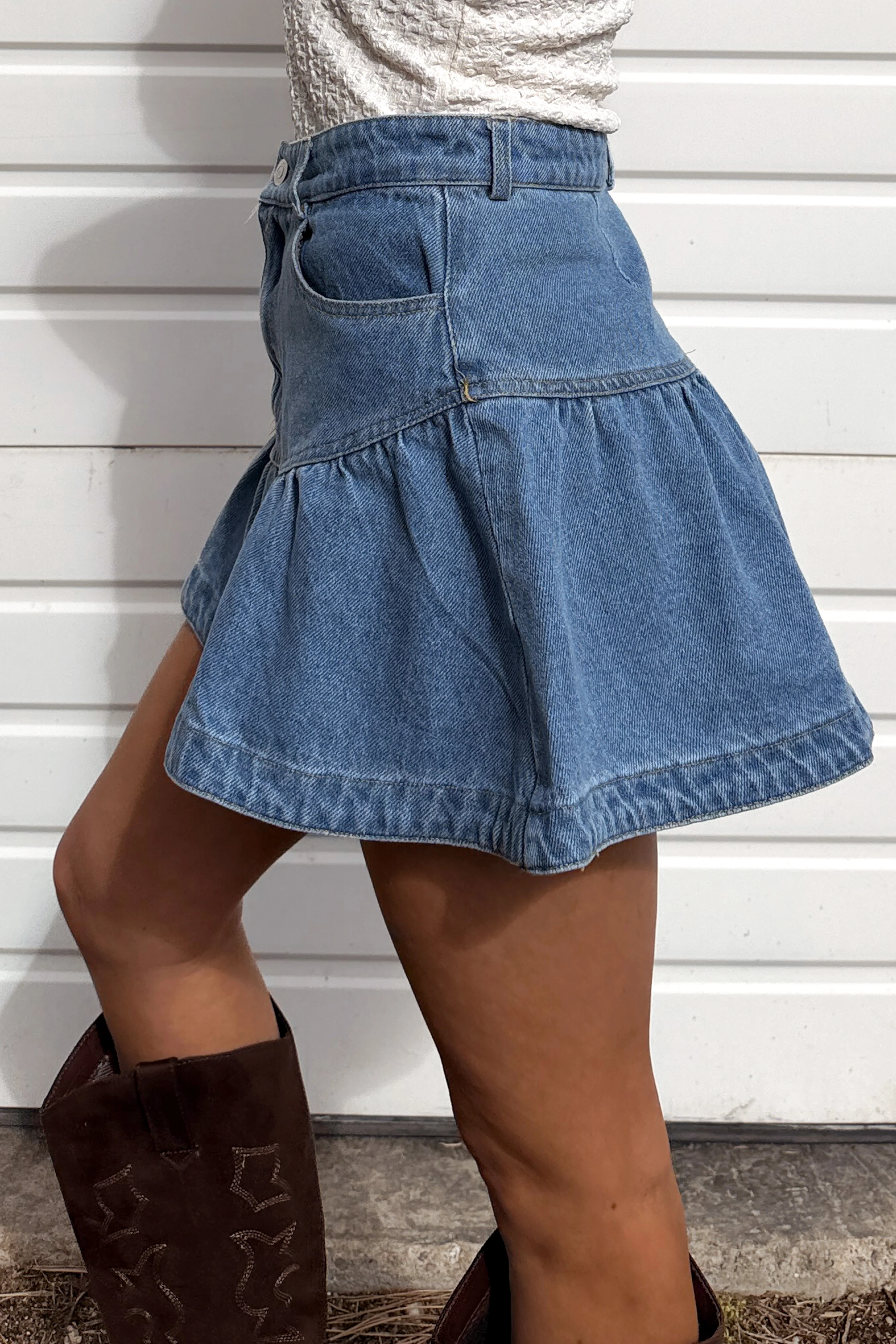 Prairie Darling Ruffle Mini Skirt (Medium Denim) - Image 3