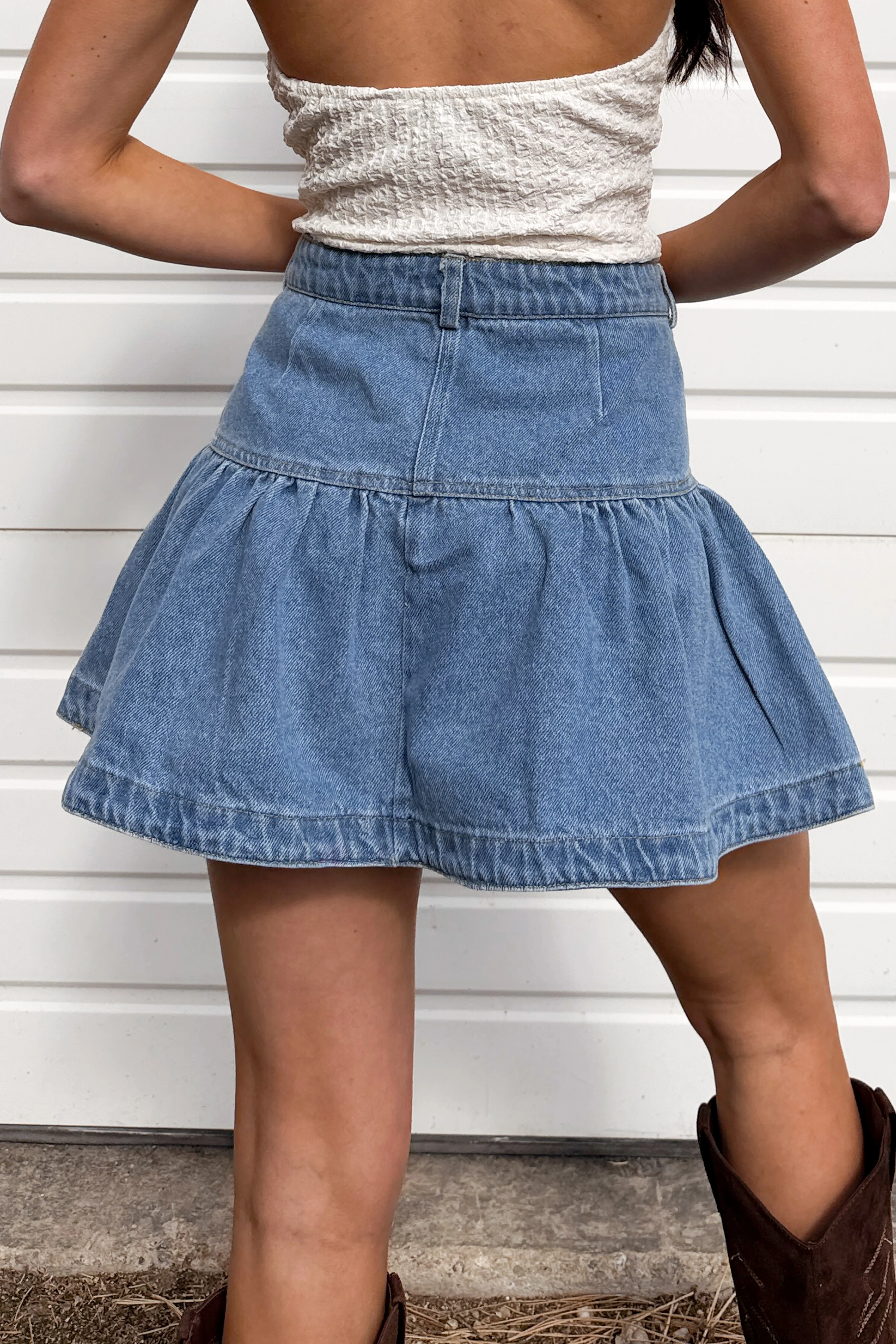 Prairie Darling Ruffle Mini Skirt (Medium Denim) - Image 4