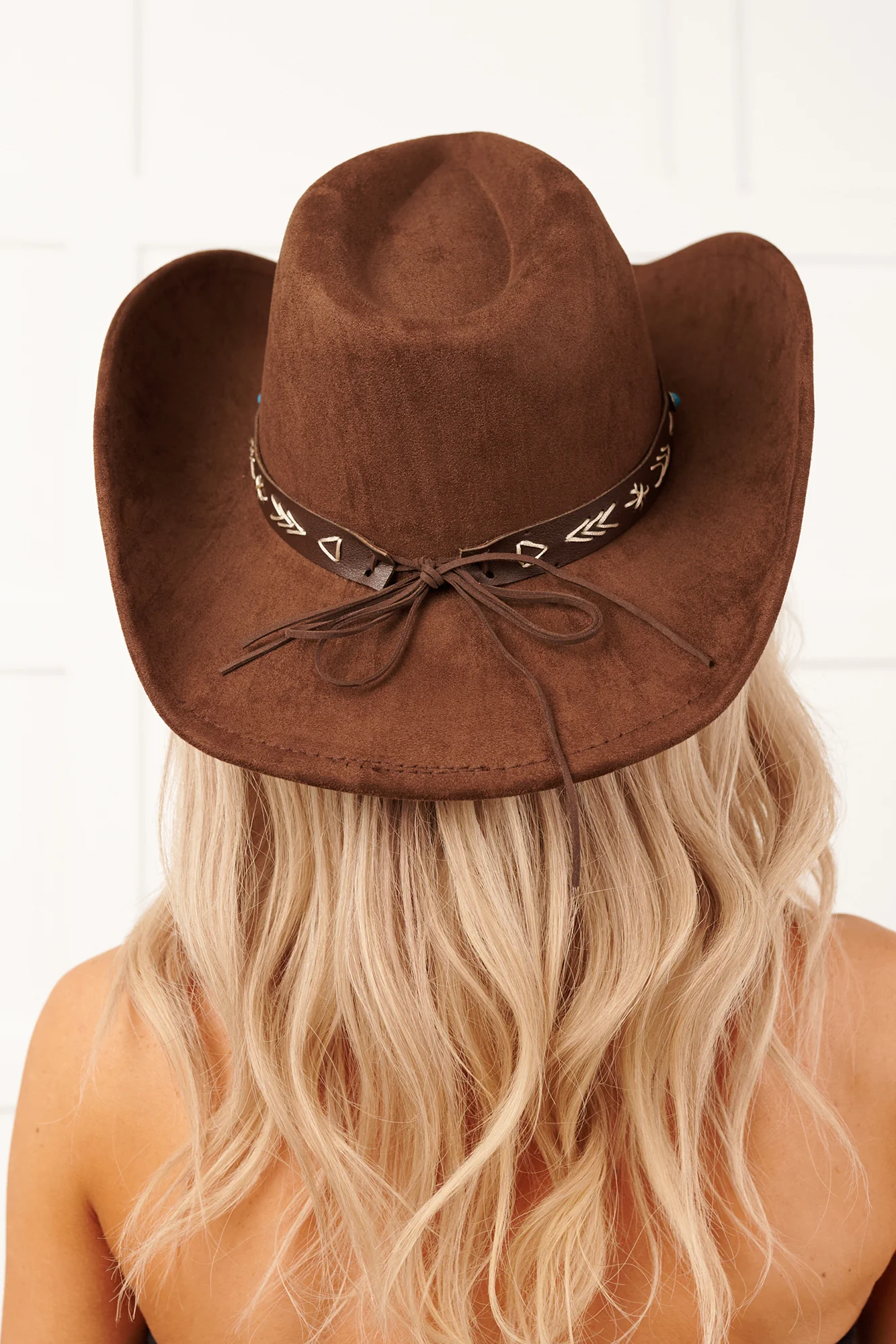 Prairie In Bloom Faux Suede Cowboy Hat (Dark Brown) - Image 3