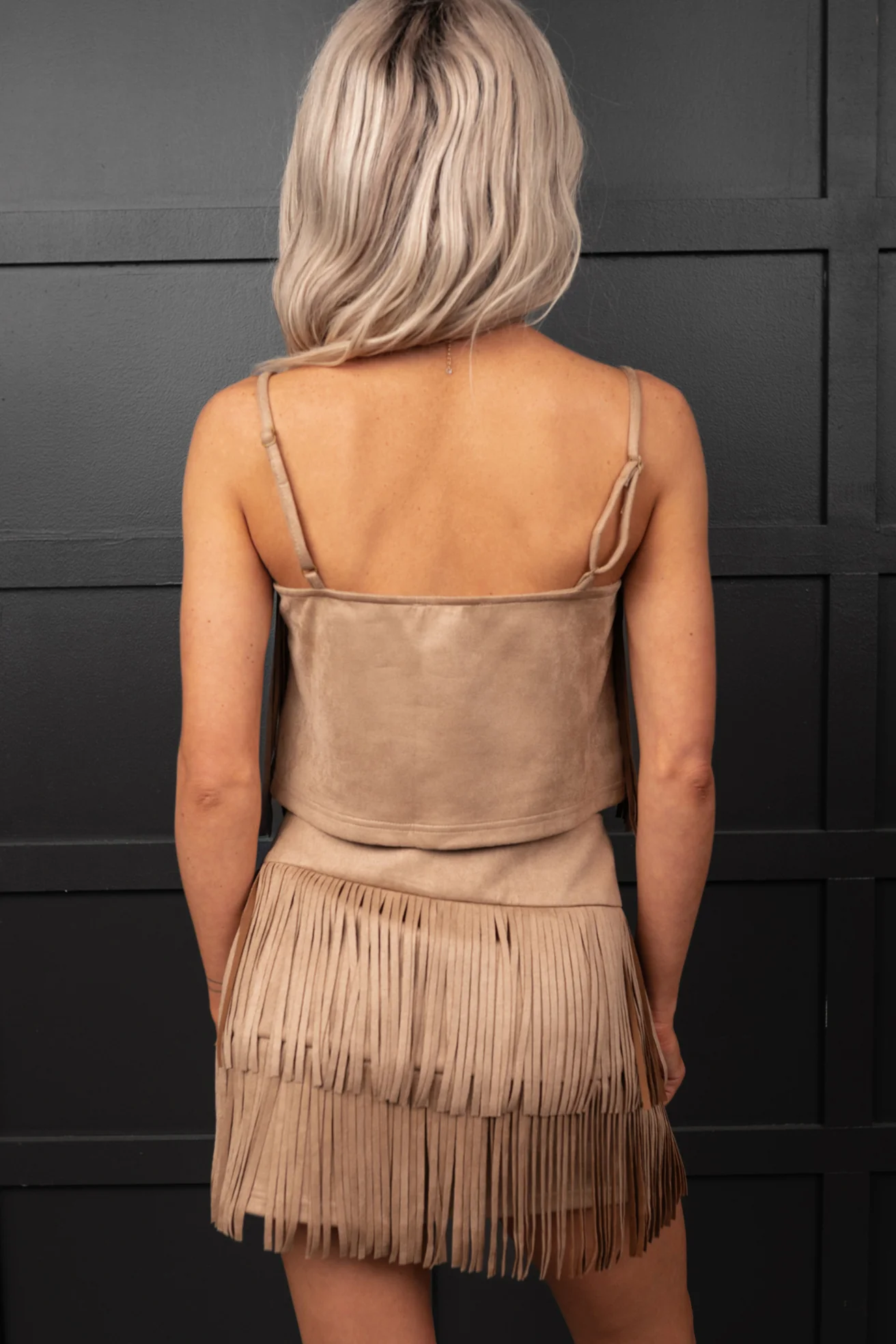 Prairie Princess Faux Suede Fringe Detail Set (Taupe) - Image 3