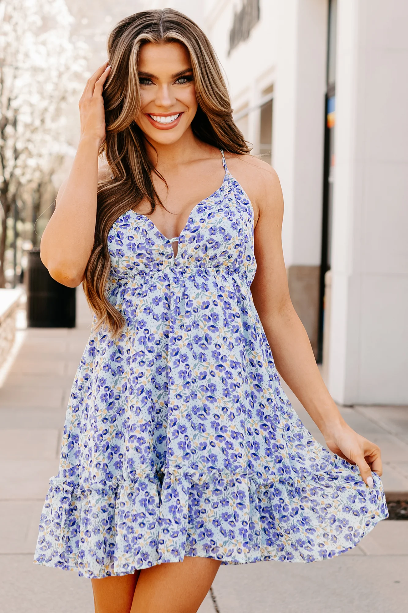 Prairie Rose Floral Mini Dress (Periwinkle Blue) - Image 5