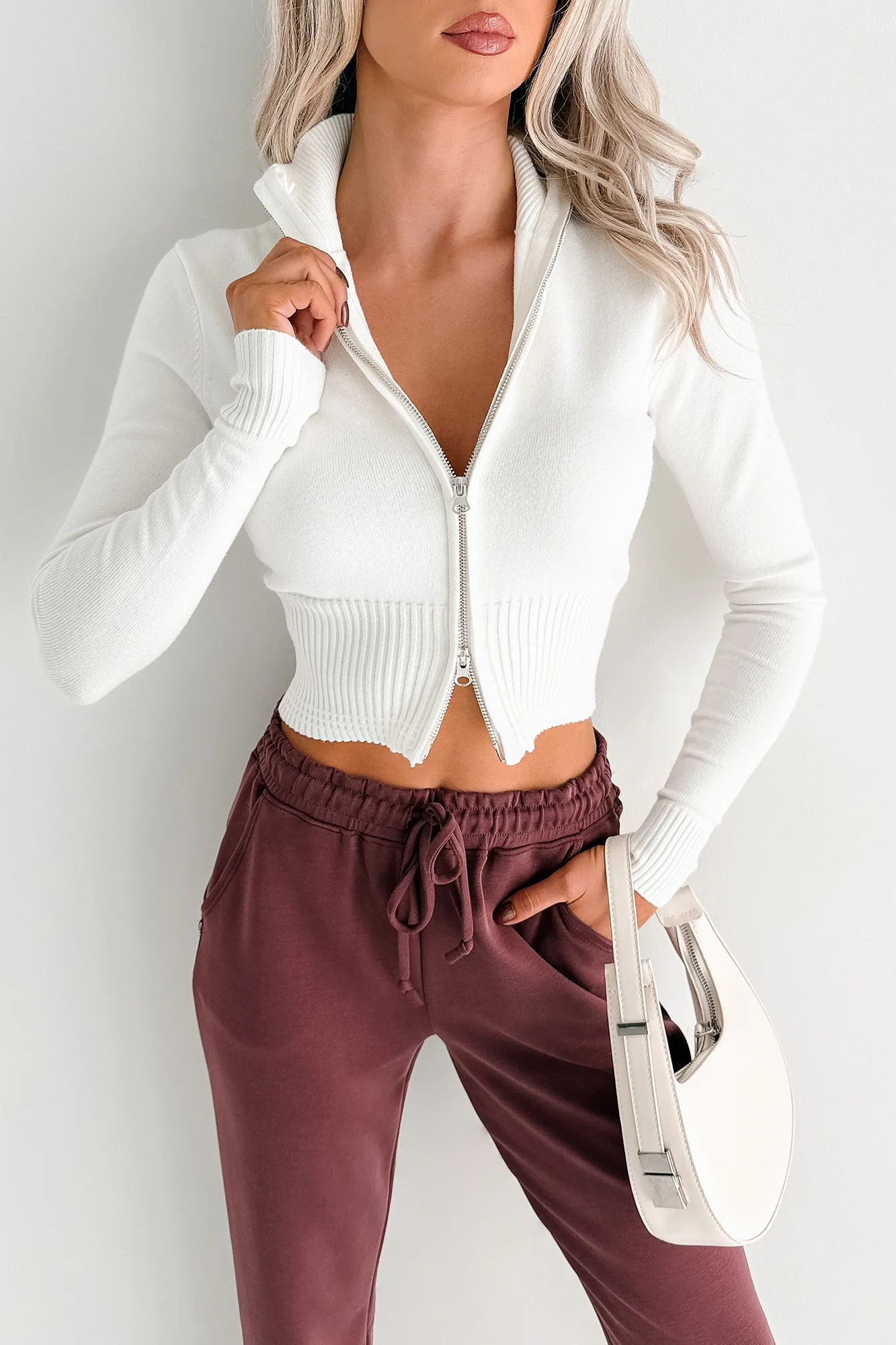 Preferred Taste Mock Neck Zip-Up Sweater (Ivory) - Image 4