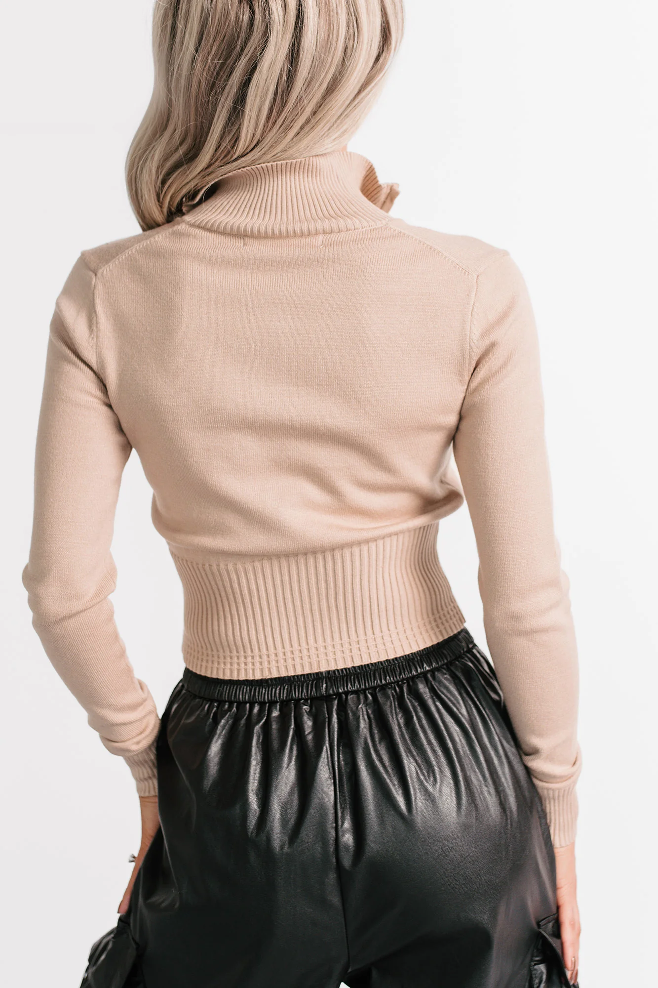 Preferred Taste Mock Neck Zip-Up Sweater (Khaki) - Image 5