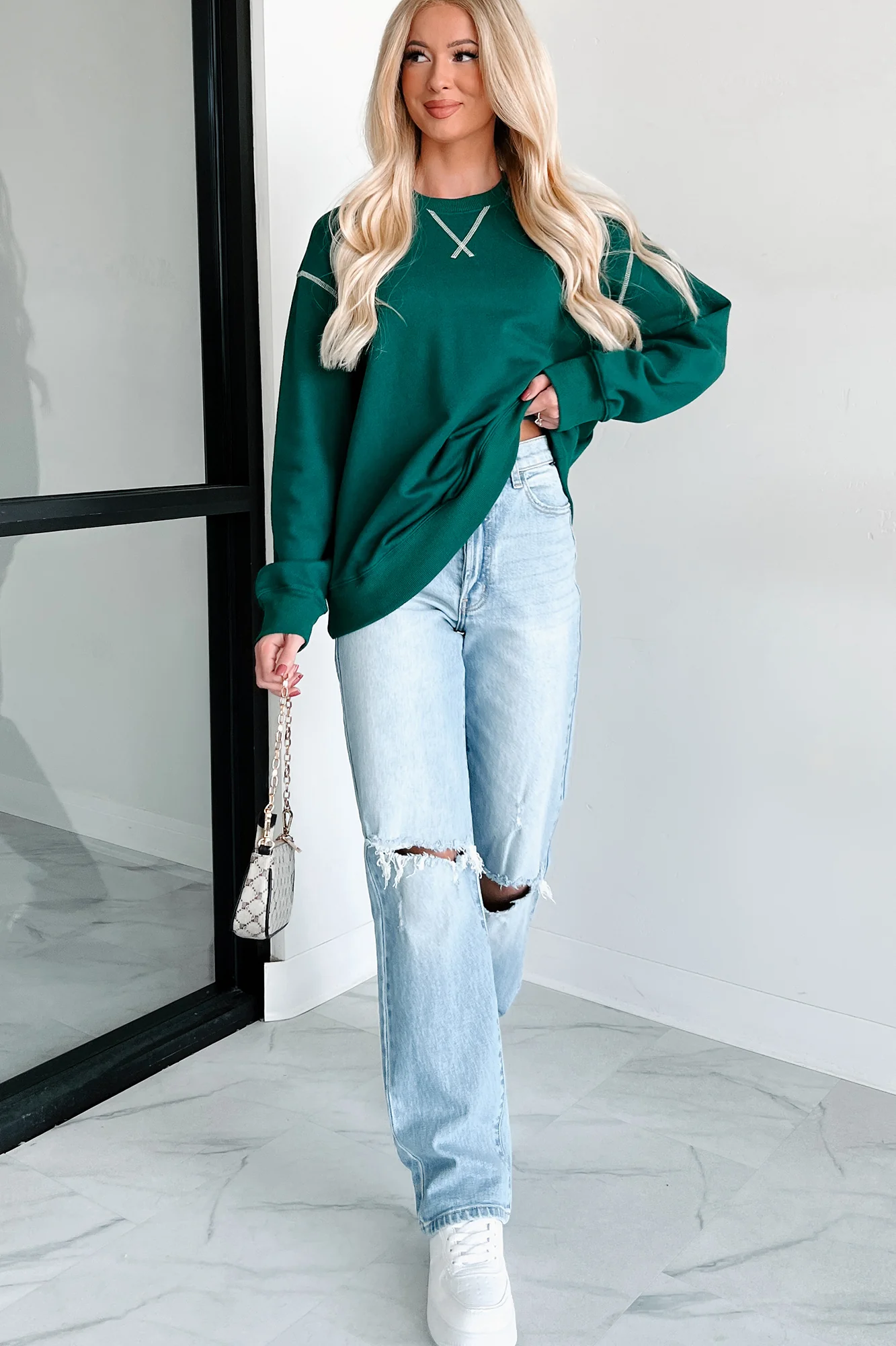 Pressing Pause Oversized Crewneck Sweatshirt (Hunter Green) - Image 10