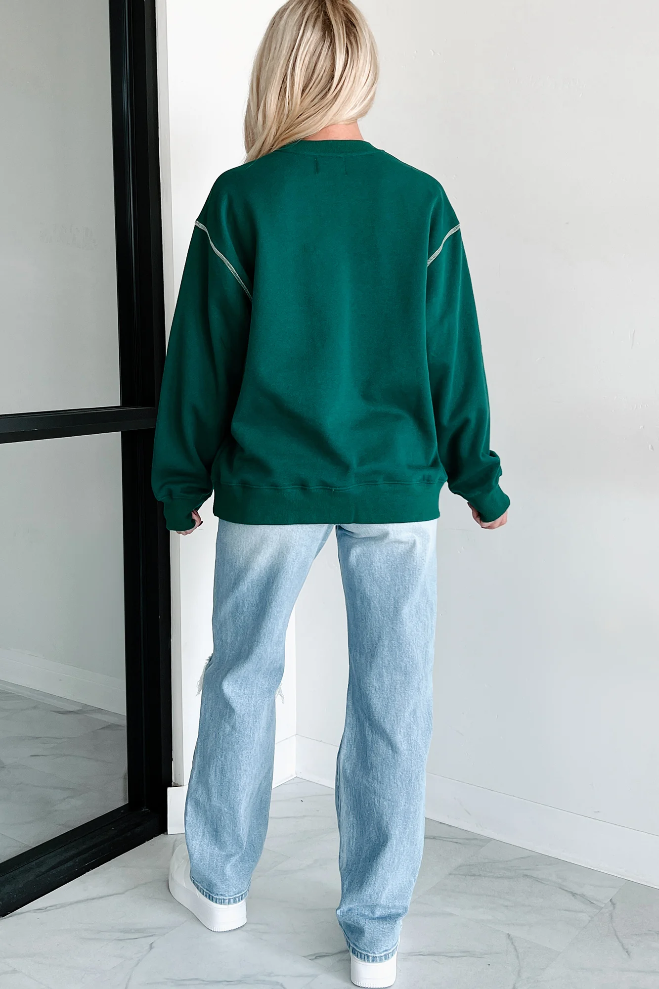Pressing Pause Oversized Crewneck Sweatshirt (Hunter Green) - Image 3