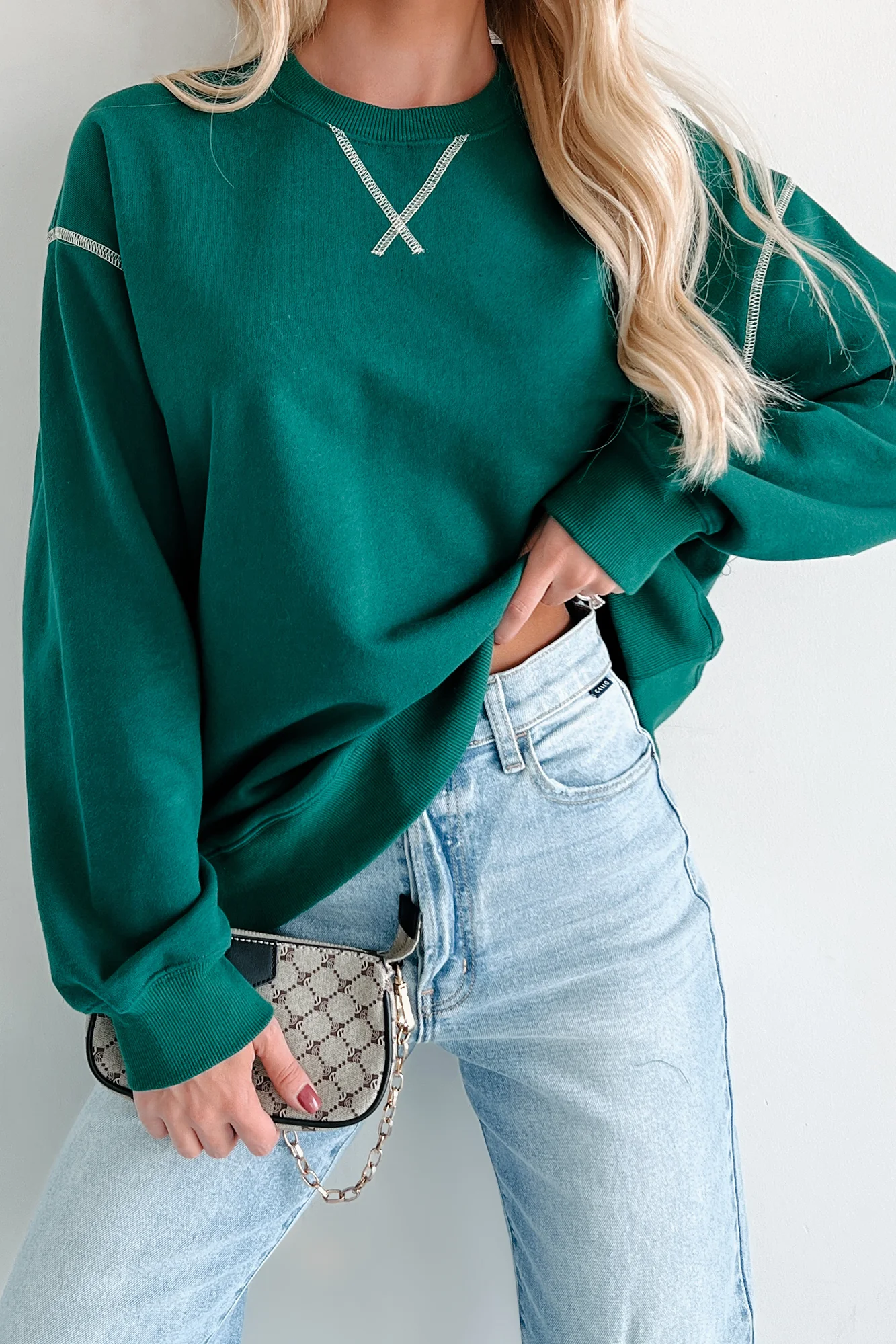 Pressing Pause Oversized Crewneck Sweatshirt (Hunter Green) - Image 5